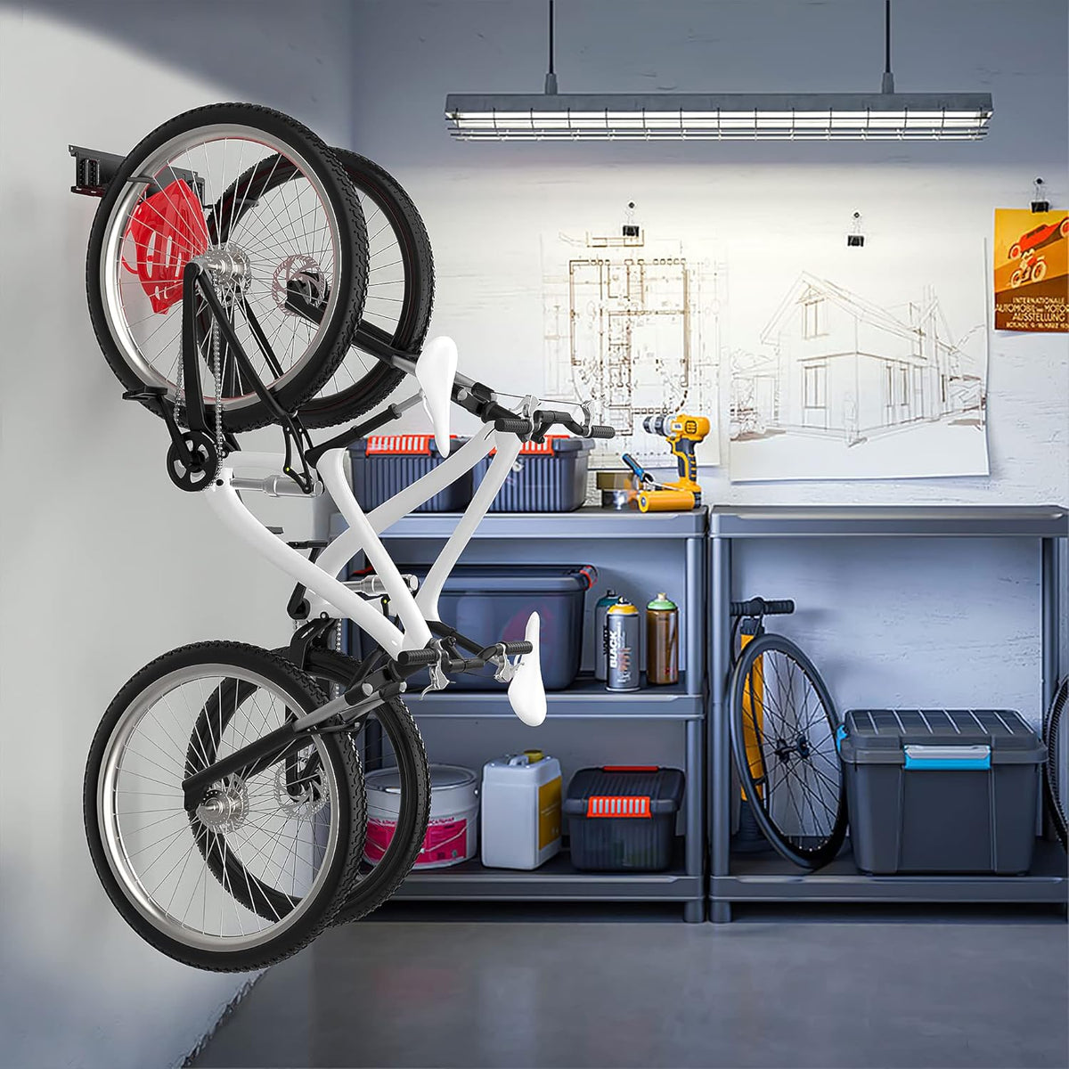 Ultrawall Bike Rack, Garage Bike Rack Wall Mount for 2 Bicycle and 1 Helmet, Heavy Duty Bike Storage for Home Space Saving Holds Up to 100lbs