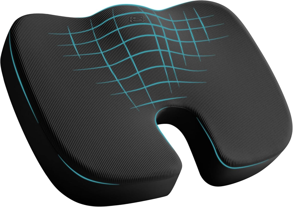 Skechers Memory Foam Seat Cushion,Office Chair Cushion for Tailbone Pain Relief,Butt Pillow for Office Chair,Car seat Cushion,Computer Desk,Long Sitting Office Workers,and Car Drivers,Black