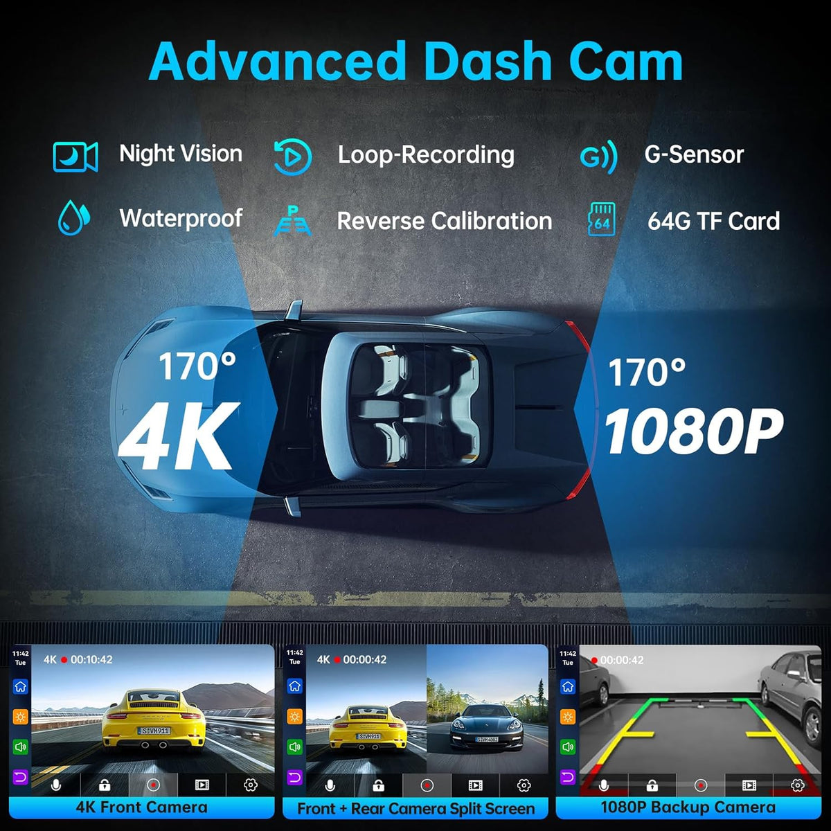 9" Wireless Apple CarPlay Android Auto Screen - 4K Dash Cam, GPS Navigation, HD Touchscreen, AirPlay, 1080P Backup Camera, Car Stereo - by Jataza