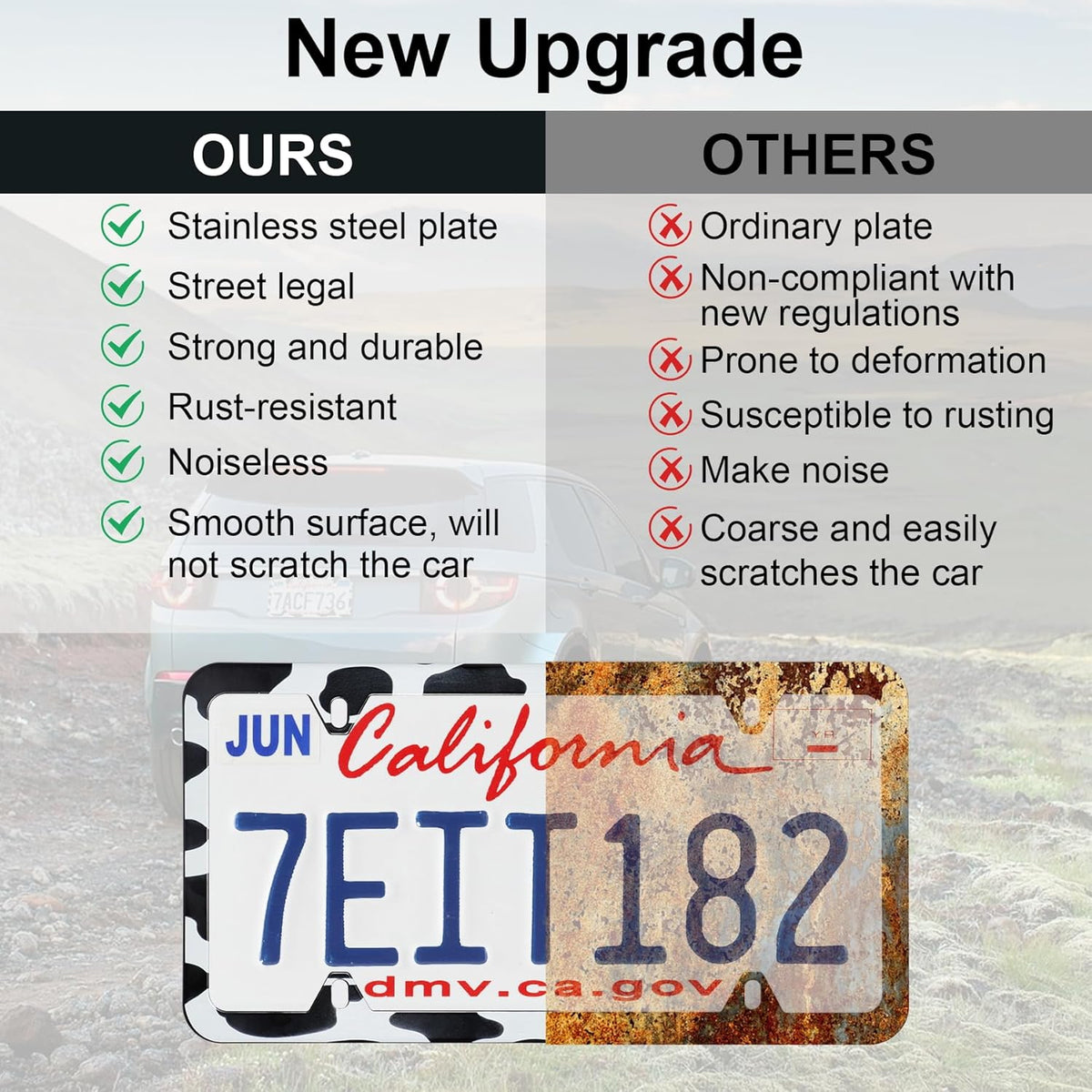 LivTee 4 Holes Stainless Steel License Plate Frames, 2 PCS Car Licence Plate Covers, Automotive Exterior Accessories Slim Design with Bolts Washer Caps for US Vehicles, Cow Spot