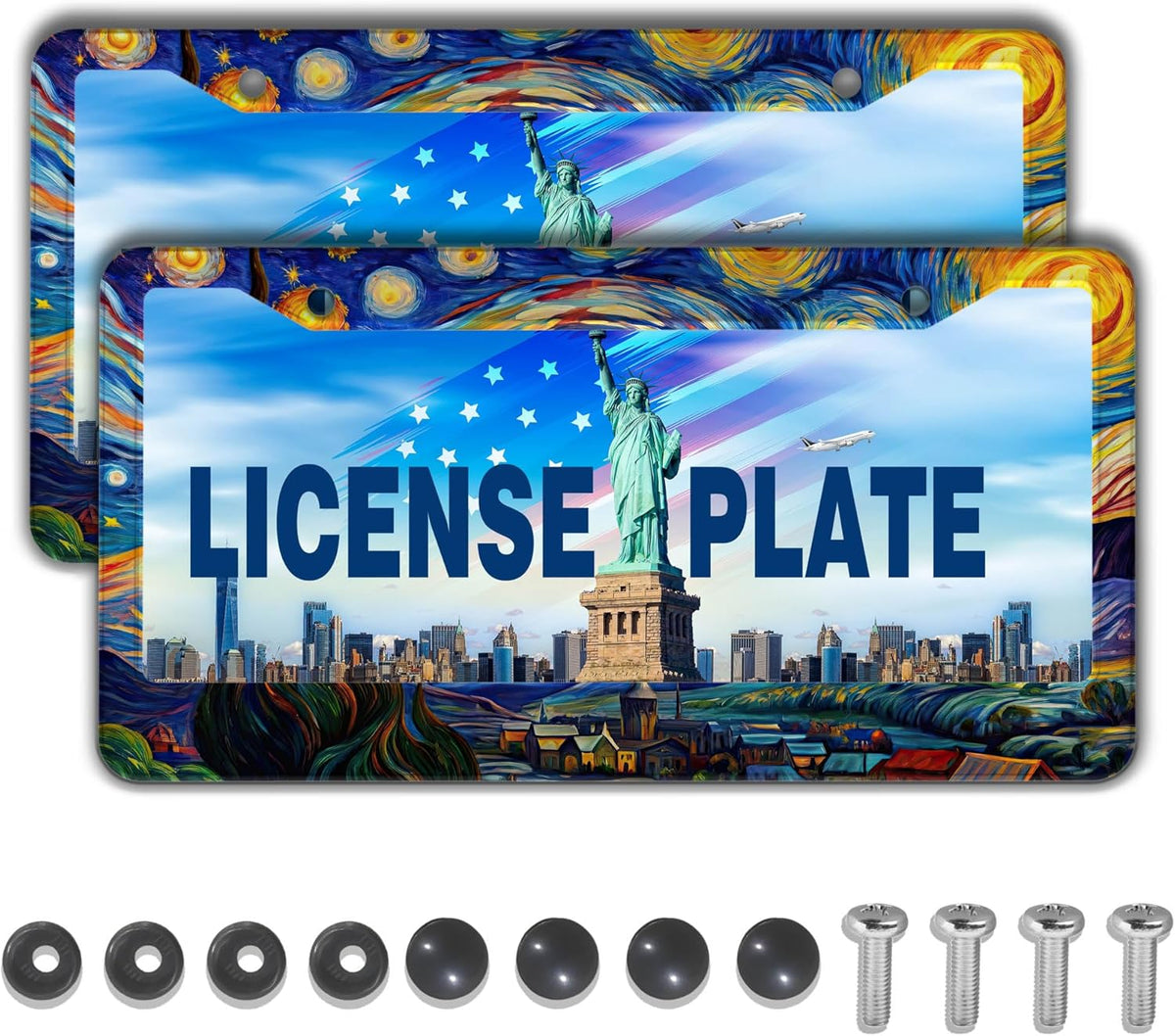 License Plate Frame Multicolor License Plate Holder The Starry Night Universal Aluminum Car Accessory 2 Pack with Screw Covers Set