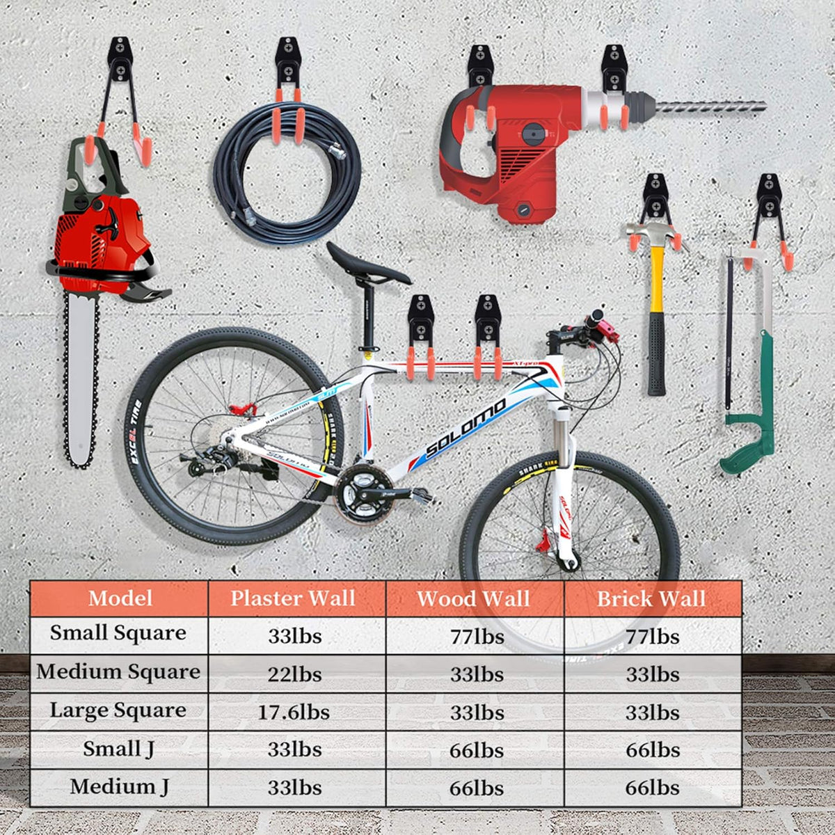 Garage Hooks Heavy Duty 14 Pack, Steel Garage Storage Hooks, Tool Hangers for Garage Wall Utility Wall Mount Garage Hooks and Hangers with Anti-slip Coating for Garden Tools, Ladders, Bulky Items