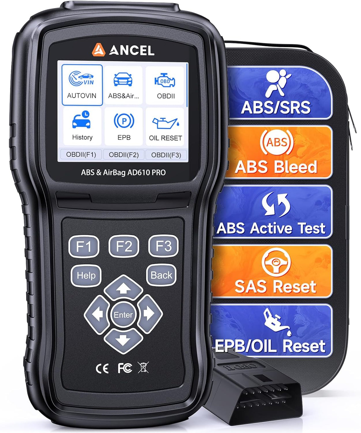 ANCEL AD610 Pro ABS SRS OBD2 Scanner, ABS Bleeding, SAS Calibration, ABS, Airbag, EPB, Oil Reset, Full OBD2 Functions, AutoVIN, Free Lifetime WiFi Updates