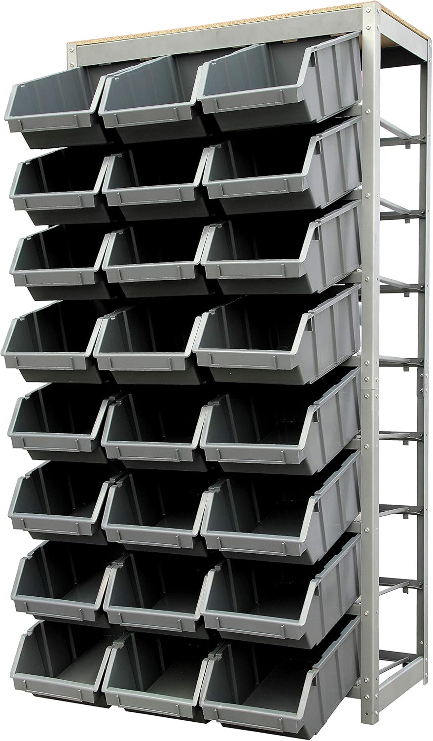 King's Rack Bin Rack Storage System Heavy Duty Steel Rack Organizer Shelving Unit w/ 24 Plastic Bins in 8 Tiers