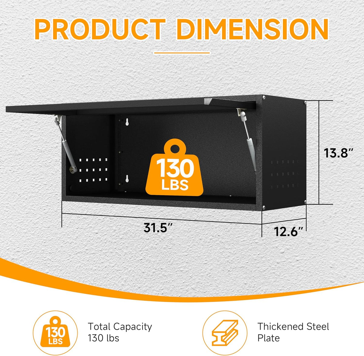 Metal Garage Wall Cabinet with Doors Side with Holes,Wall Mounted Metal Storage Cabinet with Up-Flip Door,Garage Storage Cabinet for Garage, Basement, Kitchen, Warehouse,Office, Bathroom-Black