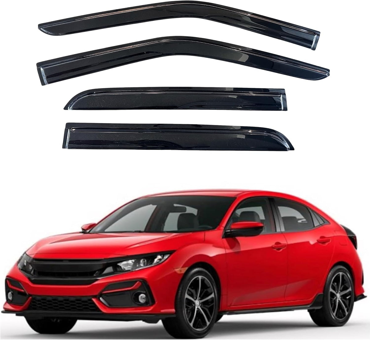 KPY Window Visor Compatible with Honda Civic Hatchback 2016-2021, 4PC Rain Guard Side Window Vent Deflectors Tape-On Mugen Style, 2016 2017 2018 2019 2020 2021 (Type-R EX EX-L LX Sport Touring)