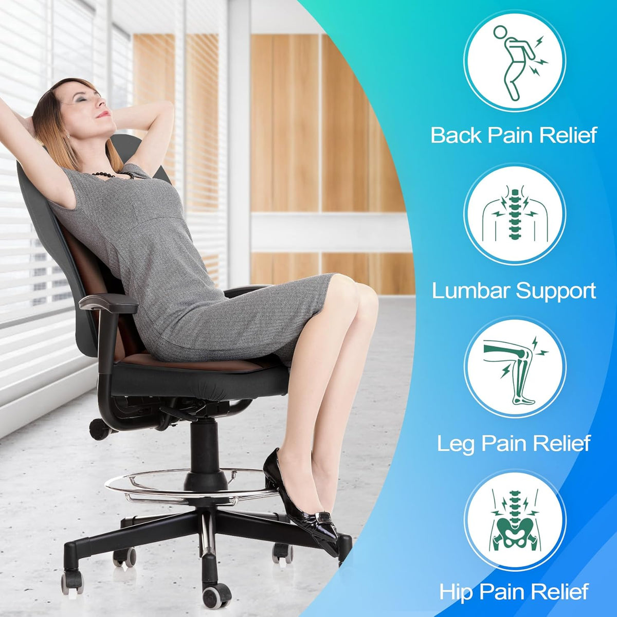 MYFAMIREA Car Seat Cushion and Lumbar Support Pillow 1.2'' Thick Memory Foam Desk Chair Cushion Back Support for Automotive Seat Driver, Travel, Leg and Back Pain Relief, Washable, Adjustable, Coffee