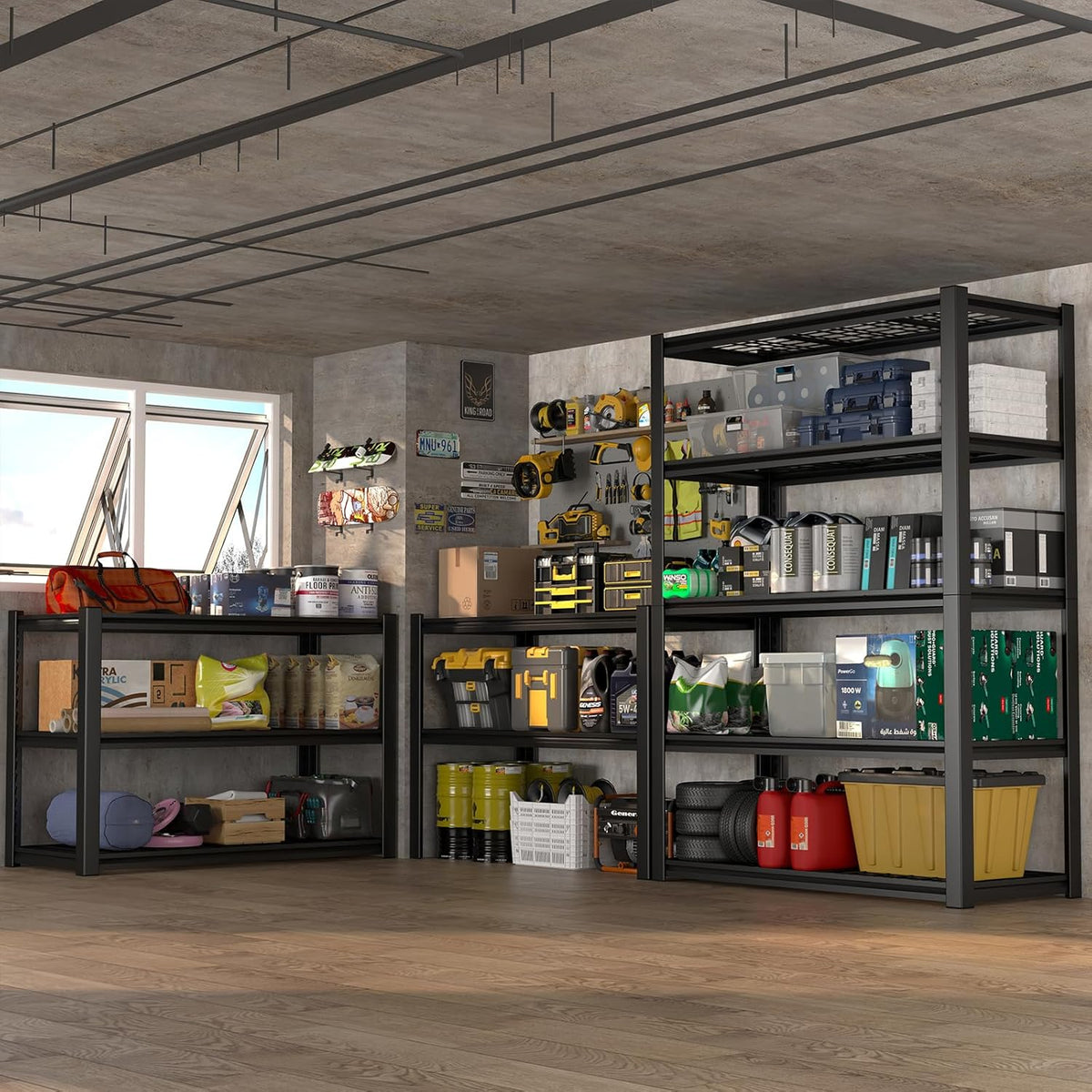 Garage Shelf,Heavy Duty Storage Rack Load 3000lb,5-Tier Metal Garage Shelving for Kitchen,Basement,24" D x 47" W x 84" H