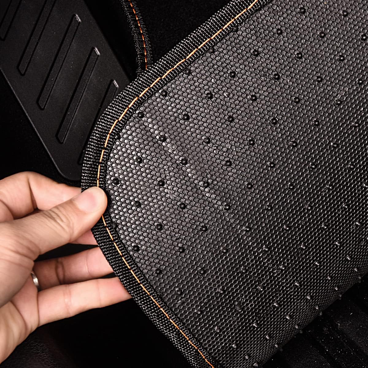 CAR PASS Waterproof Car Floor Mat, Universal Fit Car Mats with Driver Heel Pad, Leather Car Carpet, Anti-Slip Nibbed Backing Floor Mats for SUV, Vans,Sedan,Truck, Automotive Set for Women (Orange)