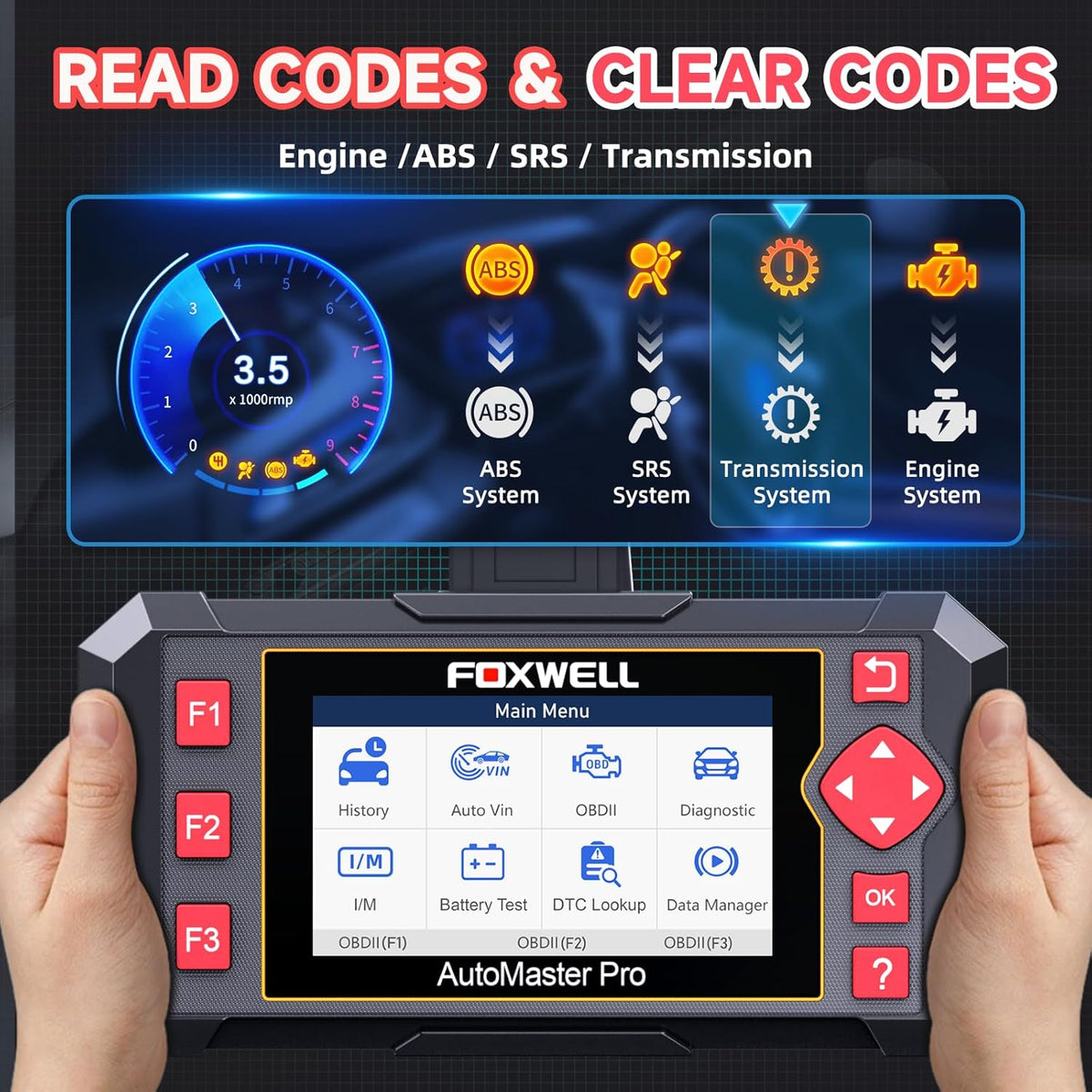 FOXWELL NT604 OBD2 Scanner Diagnostic Tool, Check Engine Code Reader, ABS SRS Transmission Airbag Car Scanner, Car Scan Tool for All Vehicles, English/Spanish Ver., Lifetime Free WiFi Update, AutoVIN