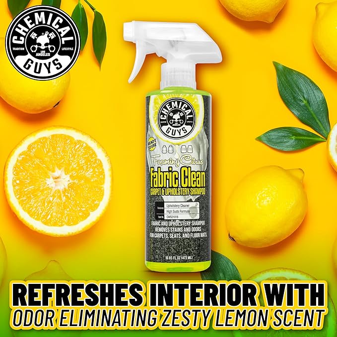 Chemical Guys Foaming Citrus Fabric Clean Carpet & Upholstery Cleaner, Ready to Use, Sprayable (for Carpets, Seats & Floor Mats), Safe for Cars, Home, Office, & More, 2-16 fl oz, Citrus Scent