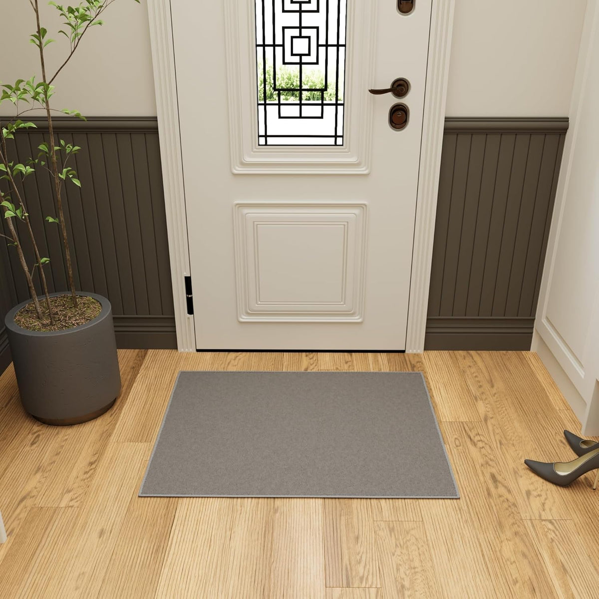 Ottomanson Rugs for Entryway 2'3" x 3' Non Slip Solid Small Area Rugs Durable Front Door Mat Rug Stain Resistant Entrance Rugs for Bathroom Kitchen Bedroom & Living Room, Gray