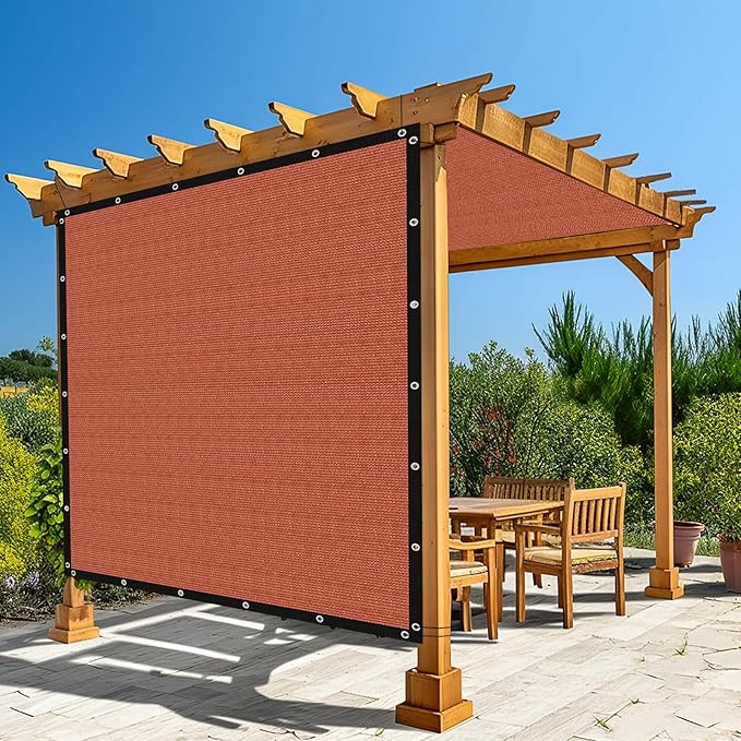 Amagenix 90% Pergola Shade Cover 5' X 5' Sun Shade Cloth with Grommets for Outdoor Garden Patio Porch, Commercial Grade 200 GSM - Cable Zip Ties Included (We Customized) GN108, Rust Red