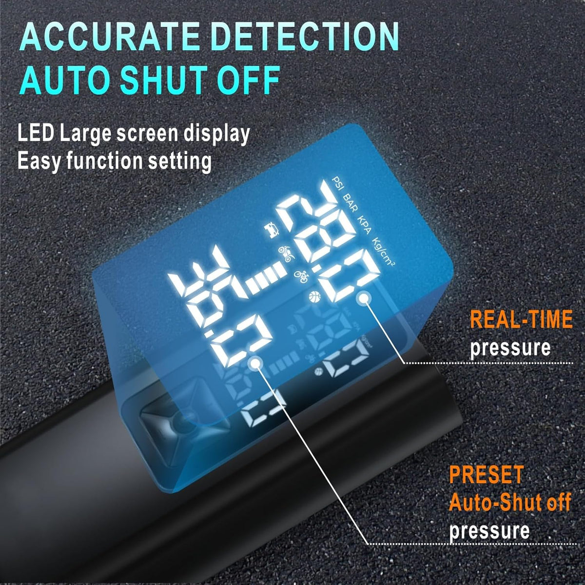 Tire Inflator Portable Air Compressor, 150 PSI & 3X Faster Cordless Air Pump for Car Tires, with Tire Pressure Gauge, LCD Dual Screen, Automatic Stop and LED Light, Bike Pump, for Motorcycle, Ball