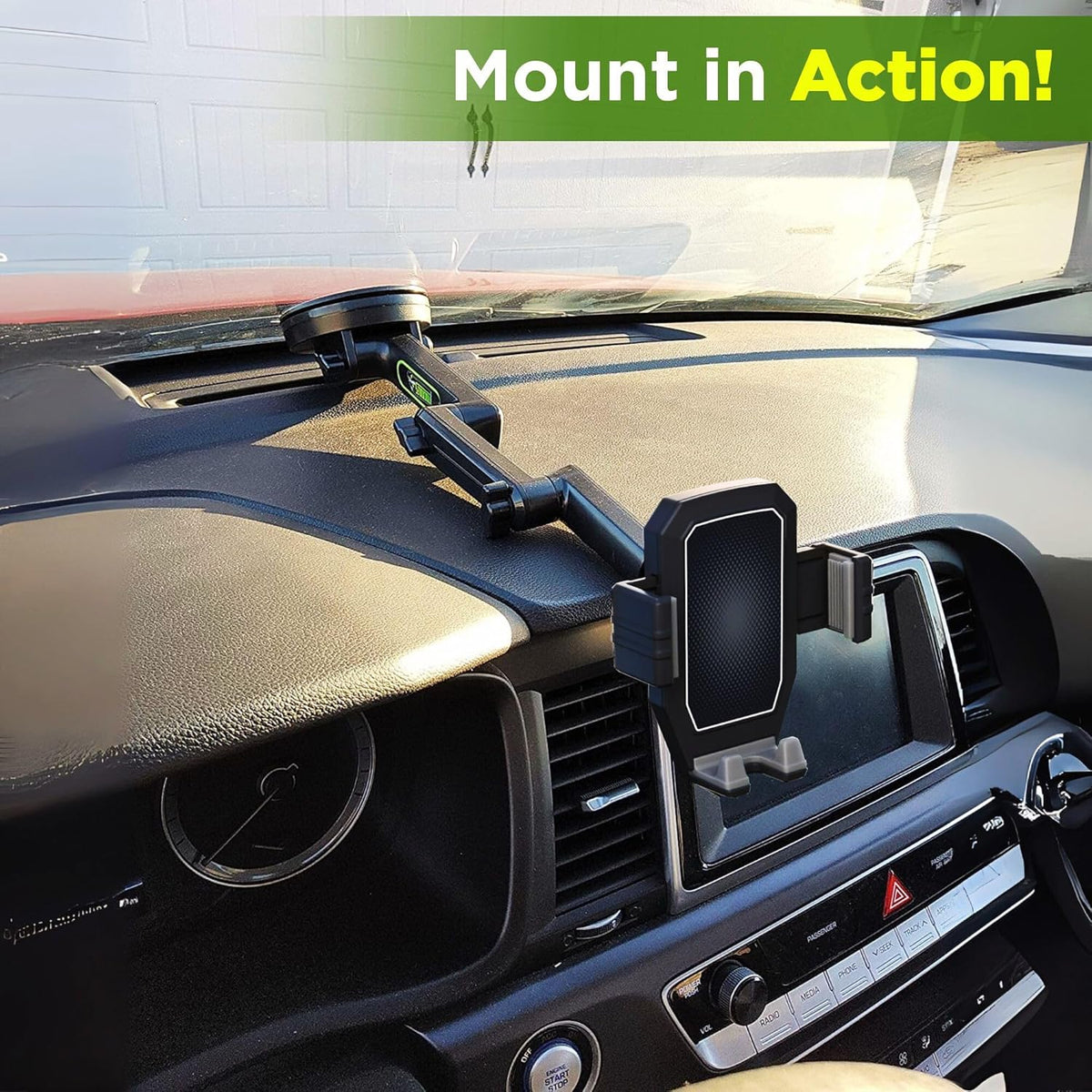 Phone Mount for Truck Phone Holder for Truck - Heavy Duty Super Suction Cup, Mobile Device Holder Dashboard Window 16.9 inch Long Arm & Stable, iPhone & Samsung Compatible, Commercial Trucker, Gray