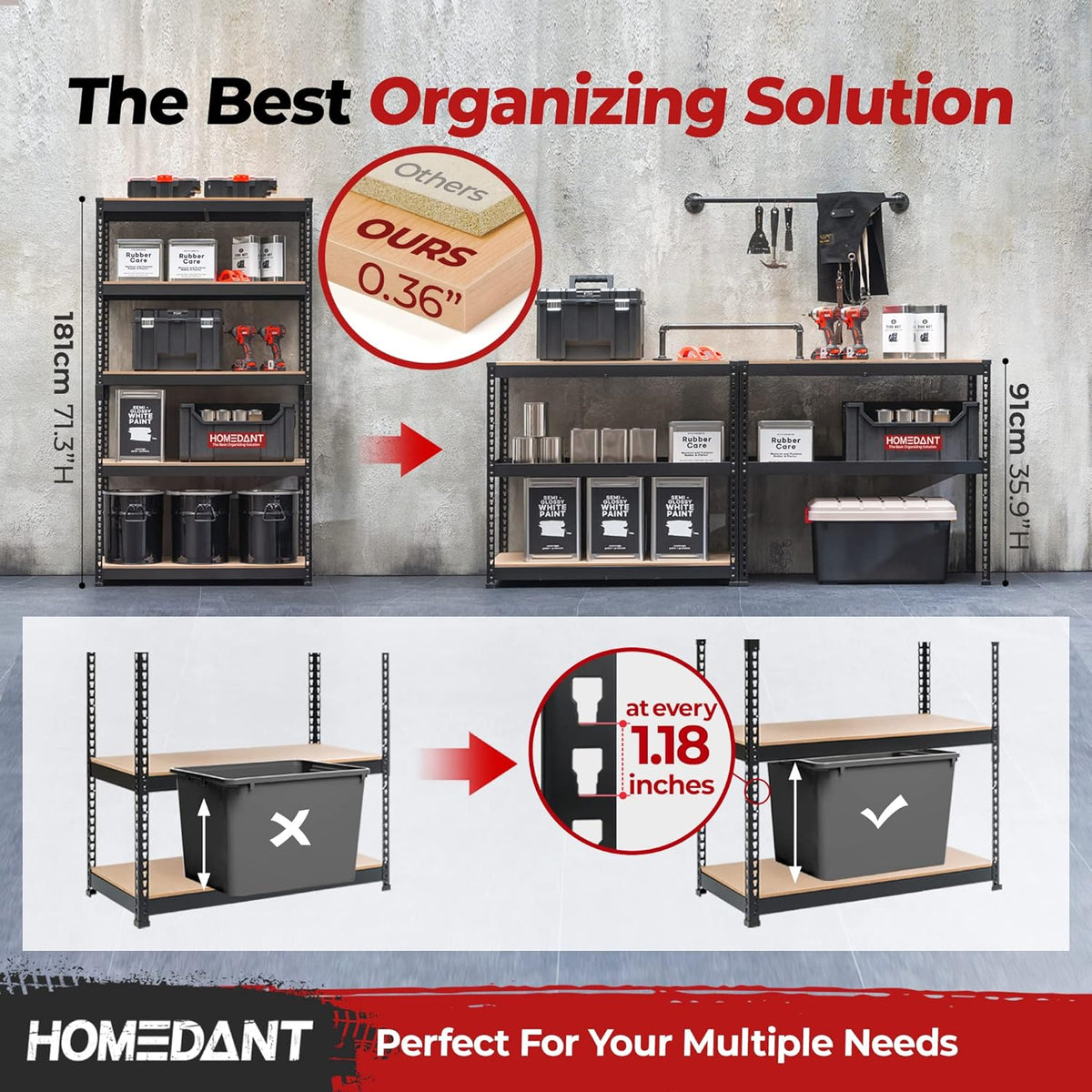 HOMEDANT 5-Tier Laminated Boltless Heavy Duty Metal Shelving Unit Adjustable Garage Storage Utility Rack Shelves Organization Shelf Warehouse Industrial 39.8" W x 18.2" D x 71.3" H 10Pack