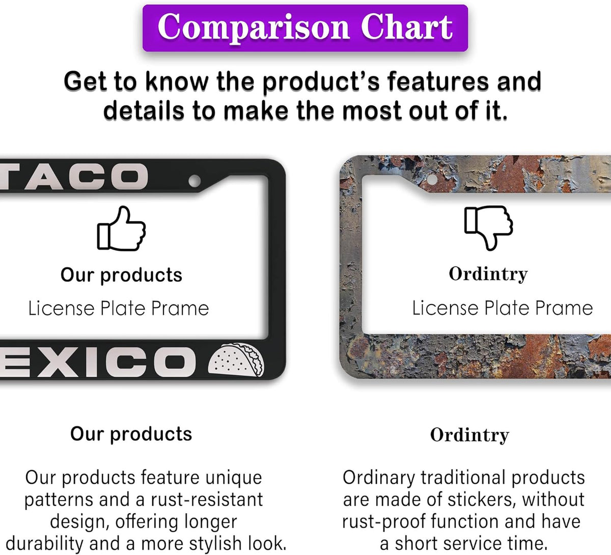 License Plate Frames Multicolor Automotive Exterior Accessories Taco Mexico Universal Aluminum Car Accessory 2 Pack with Screw Covers Set