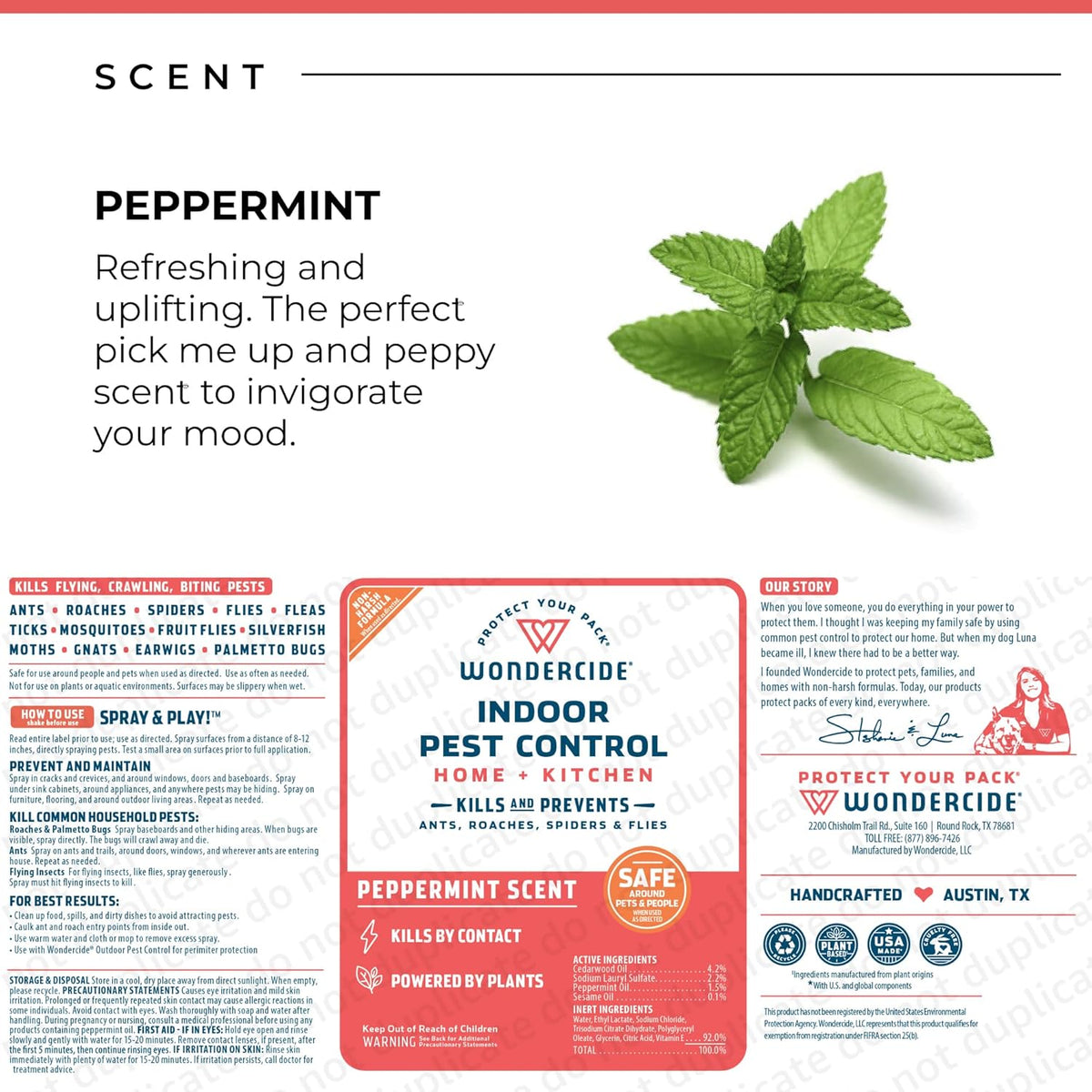 Wondercide - Indoor Pest Control Spray for Home and Kitchen - Ant, Roach, Spider, Fly, Flea, Bug Killer and Insect Repellent - with Natural Essential Oils - Pet and Family Safe — Peppermint 128 oz