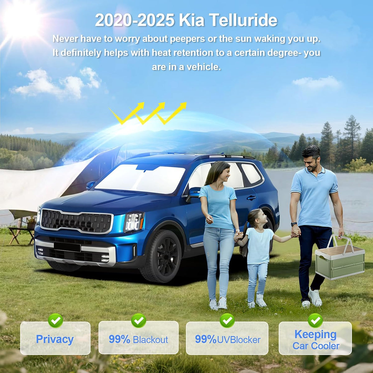 8pcs Car Window Shades for Kia Telluride 2020-2025 Accessories,Windshield Side Rear Full Sunshade,Sun Visor UV Blocking, Privacy Protection and Blackout for Camping Outdoor