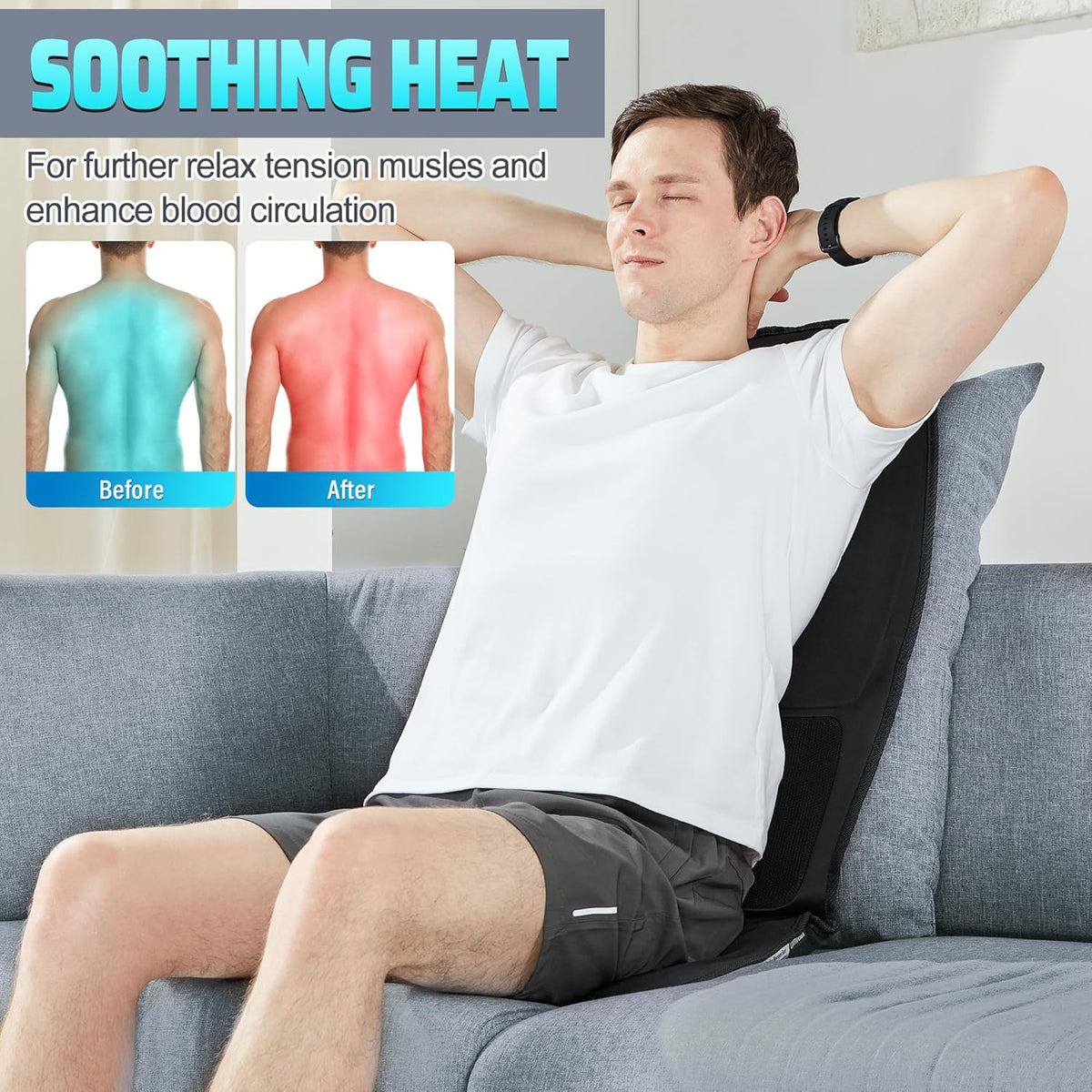Massage Seat Cushion with Heat, Cooling Back Massager for Chair, Chair Massager for Full Body Massage, Deep Tissue Vibration Pad with 2 Adapters, Gifts for Dad Mom