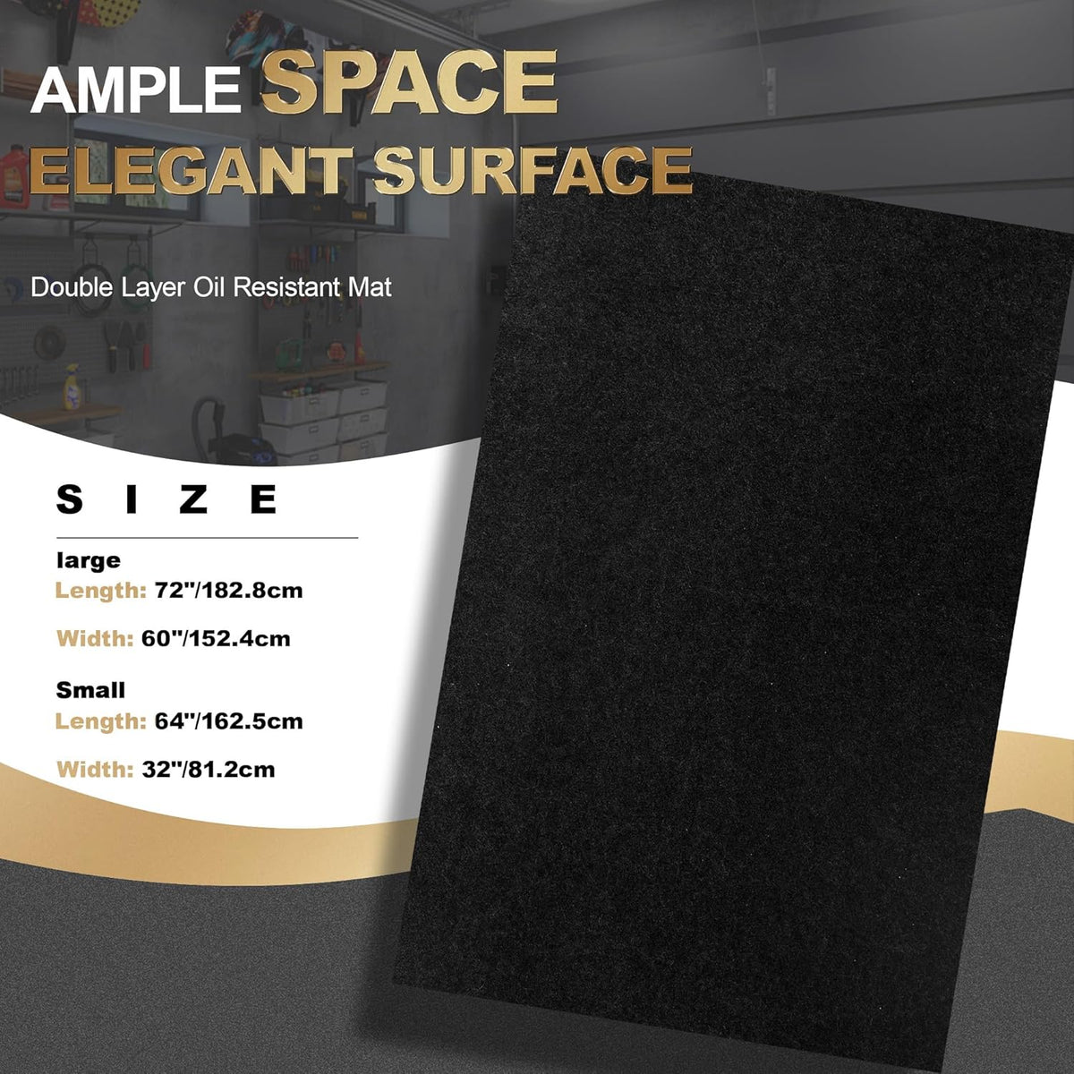 Oil Spill Mat, Garage Floor Mat for Garage & Workshop, 60″×72″ Reusable Floor Protector, Waterproof with Non‑Slip Rubber Backing, High‑Absorbency