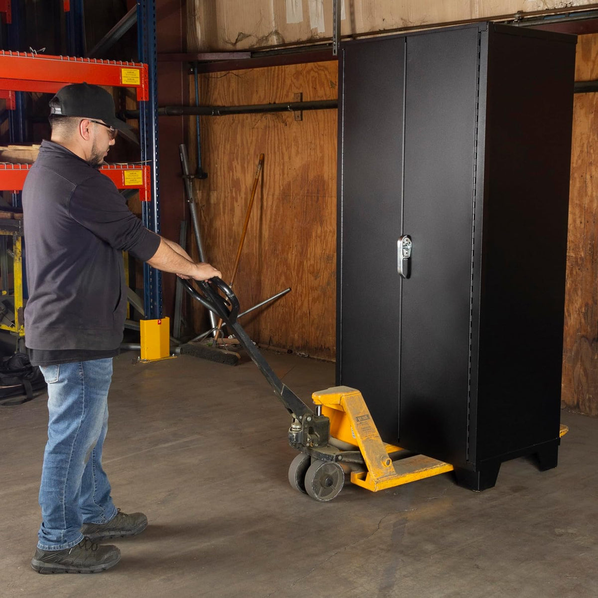 Jamco Tool Storage Cabinets with Bin Mounts, Model DF, Includes 122 Bins, 36-Inch W x 24-Inch D x 78-Inch H, Red Bins