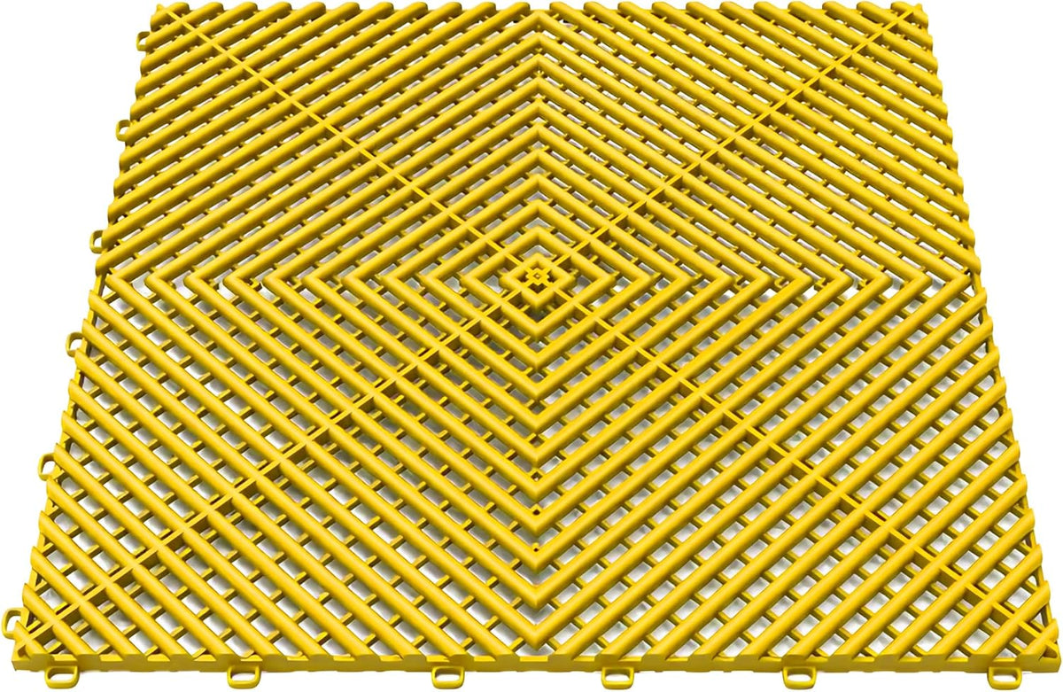 15.7"x15.7" Garage Flooring Tiles, Non-Slip Interlocking Plastic Garage Floor Mat, Garage Organization & Garage Storage, Vented Pattern (Yellow, 25PCS)
