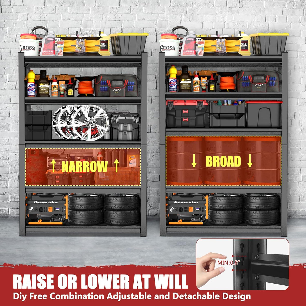 48" W,Heavy Duty 5-Tier Steel Garage Shelving Unit | 3800LB Capacity| Garage & Basement Storage | Industrial-Grade Metal Shelving for Warehouses & Workshops | Adjustable, Rust-Resistant, Black