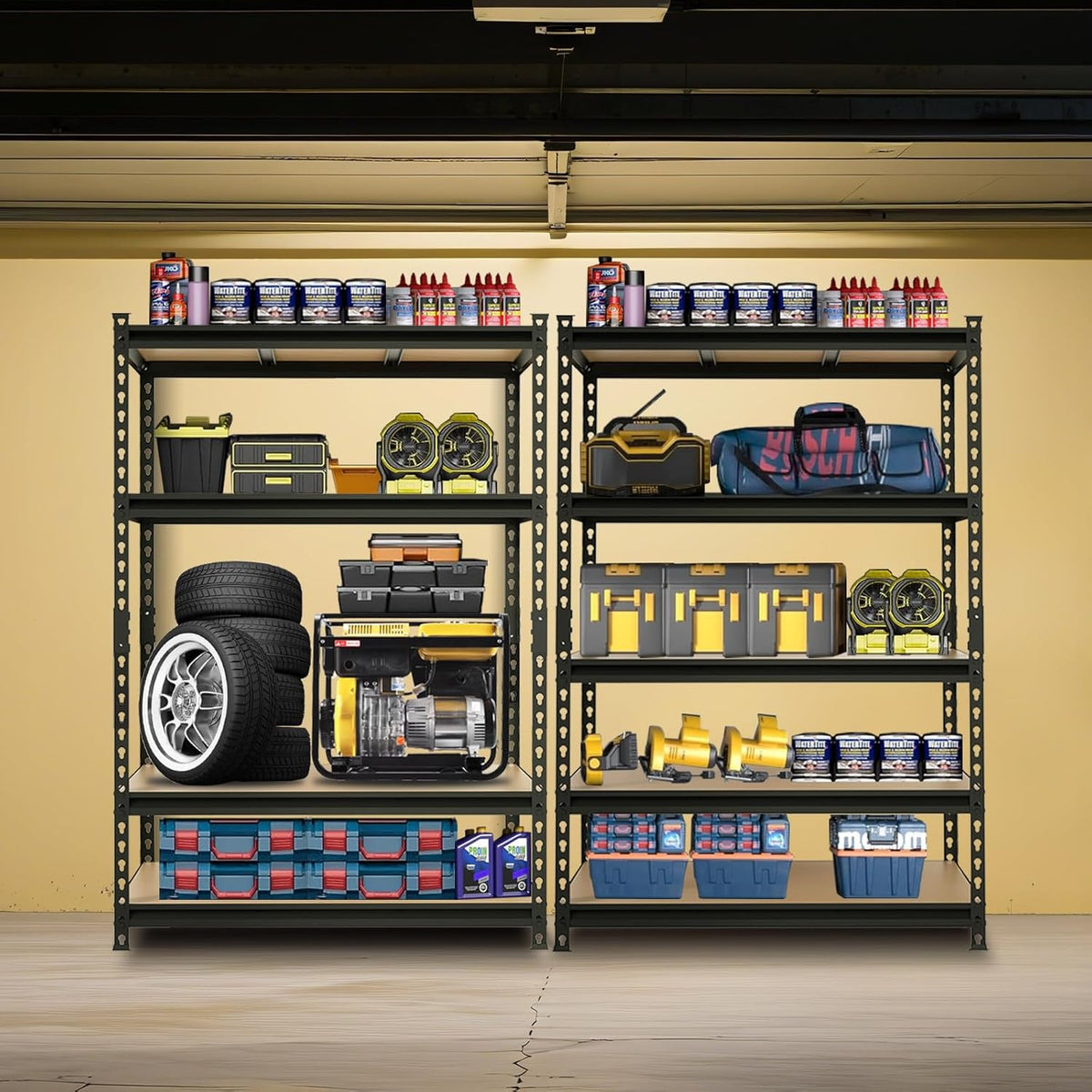 BIG RED Storage Shelving Unit, 5-Tier Adjustable, Heavy Duty Metal Garage Shelves/Utility Rack for Kitchen, Pantry, Basement, Bathroom, Laundry - 3,000lb Capacity, Black, 72" H x 48" W x 24" D