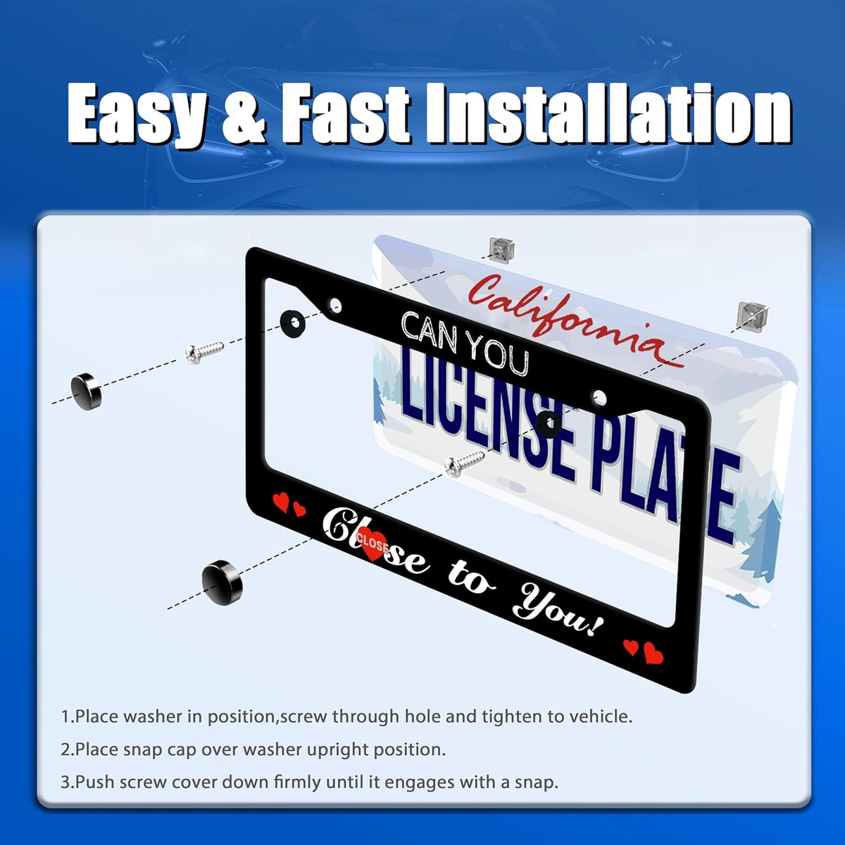 Funny License Plate Frame Can You Close to You License Plate Stainless Steel Black License Plate Holder for Men Women Personalized Car Accessory Decoration 12.3" x 6.3"
