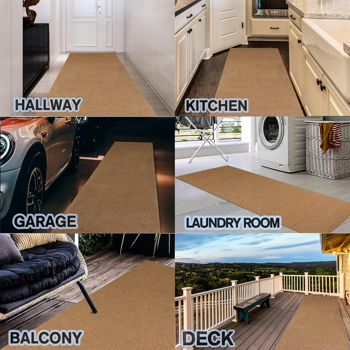 Custom Size Backed Non-Slip Area Rugs Runner, Easy Clean, Waterproof Runner Rugs for Hallway Entryway, Kitchen, Laundry, 2FT x 56FT, Beige