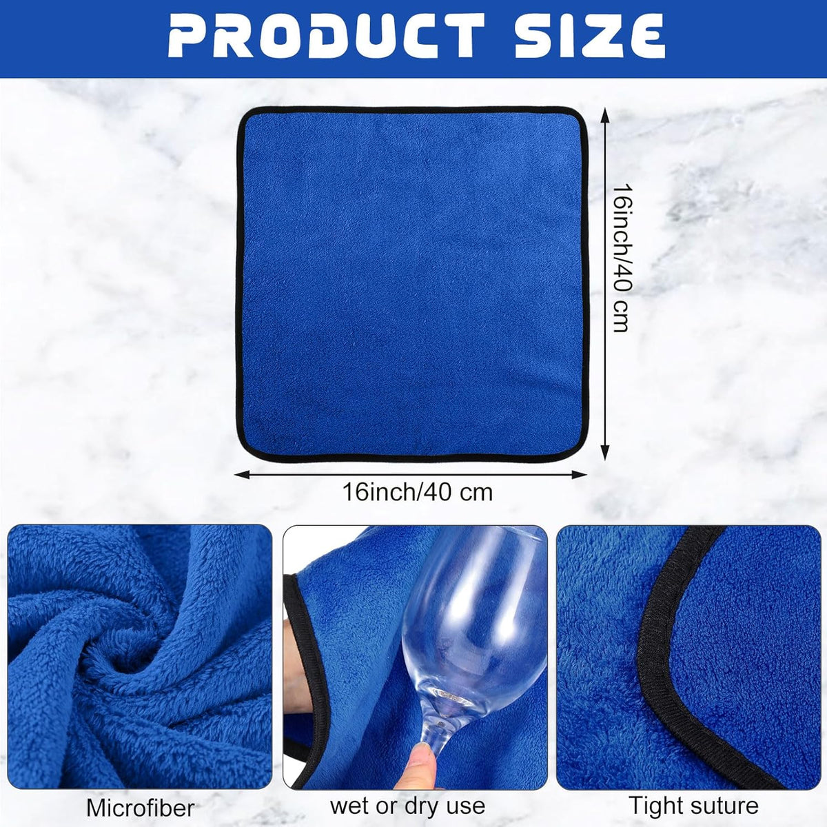 Tallew 40 Pcs Microfiber Towels 16 Inch x 16 Inch Microfiber Cloth Car Drying Towels for Cars Washing Polishing Office Windows Cleaning Household Supplies (Blue)
