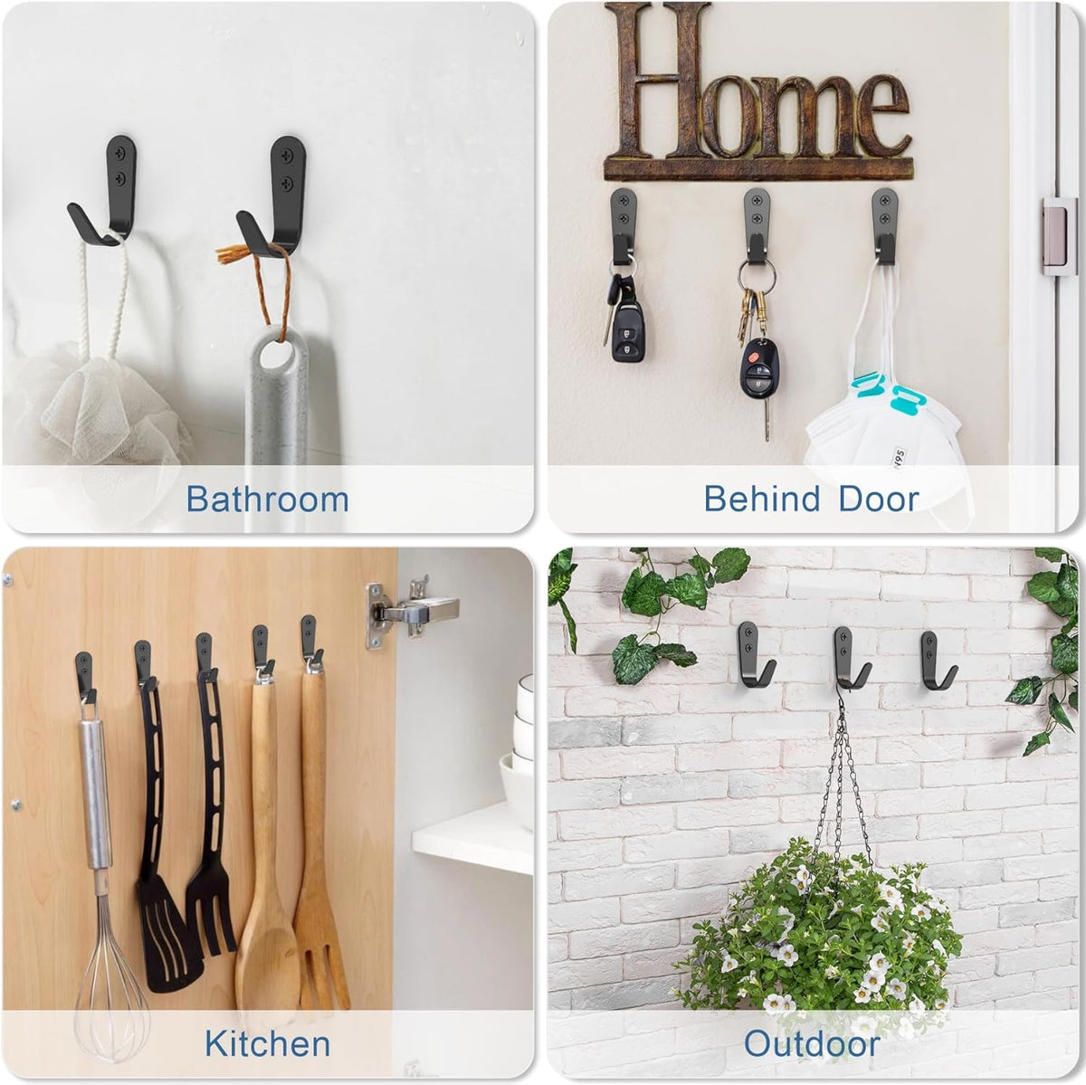 10PCS Hooks - Wall Mount Coat Hooks with 20 Screws for Hanging Coats, Towels, Backpacks, Hats, Dog Leashes, Coffee Mugs