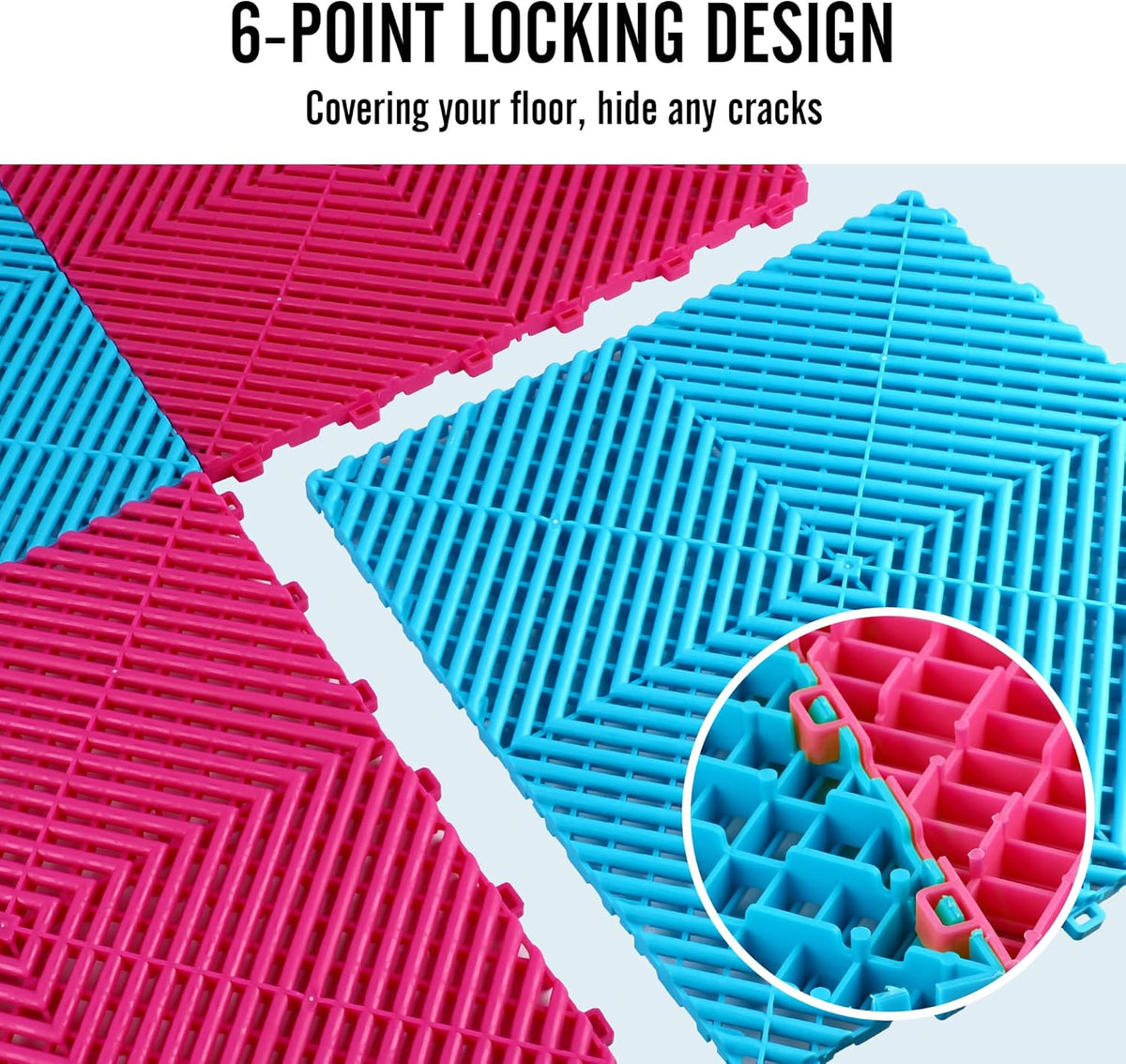 15.7"x15.7" Garage Flooring Tiles, Non-Slip Interlocking Plastic Garage Floor Mat, Garage Organization & Garage Storage, Vented Pattern (Carnival Pink, 25PCS)