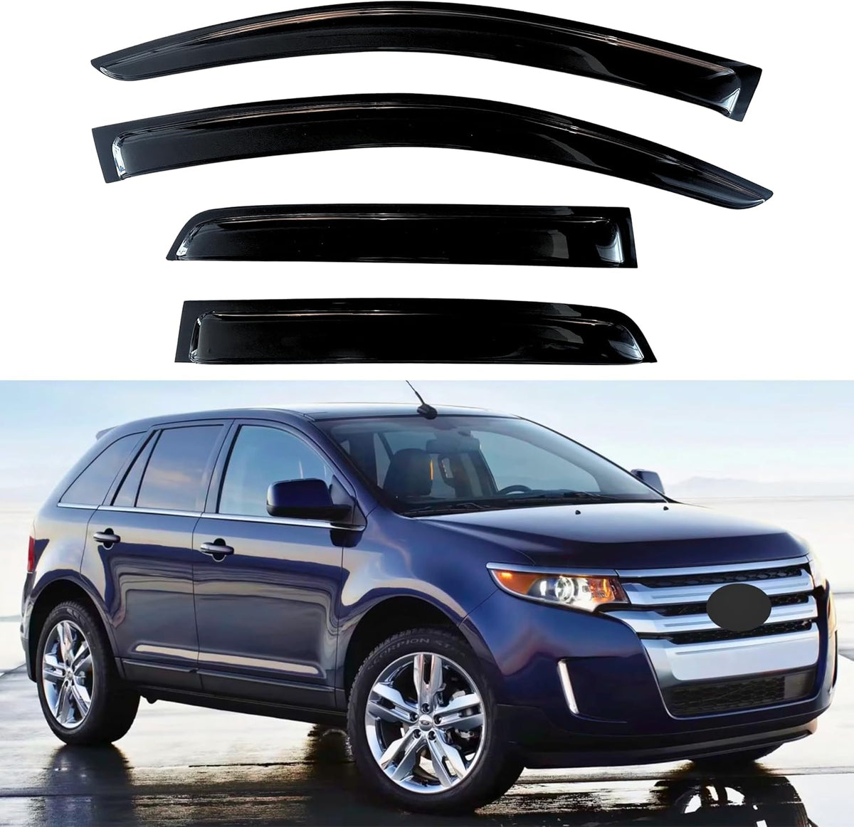 KPY Window Visor Compatible with Ford Edge 2007-2014 & Lincoln MKX 2007-2015, 4PC Rain Guard Side Window Vent Deflectors Tape-On Style, 2007 2008 2009 2010 2011 2012 2013 2014 2015