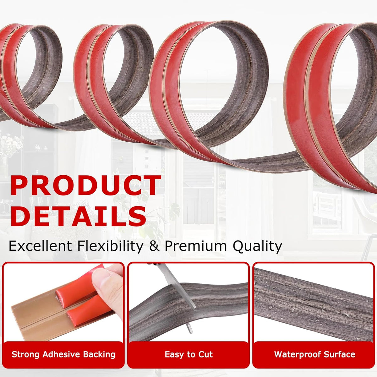 Flexible Wall Corner Protector Moulding Trim Peel and Stick Wall Corner Guards Edge Protector Self Adhesive Molding Trim Strip for Edge Ceiling (Brown Walnut Wood Grain, 1.6 in x 10 Ft)