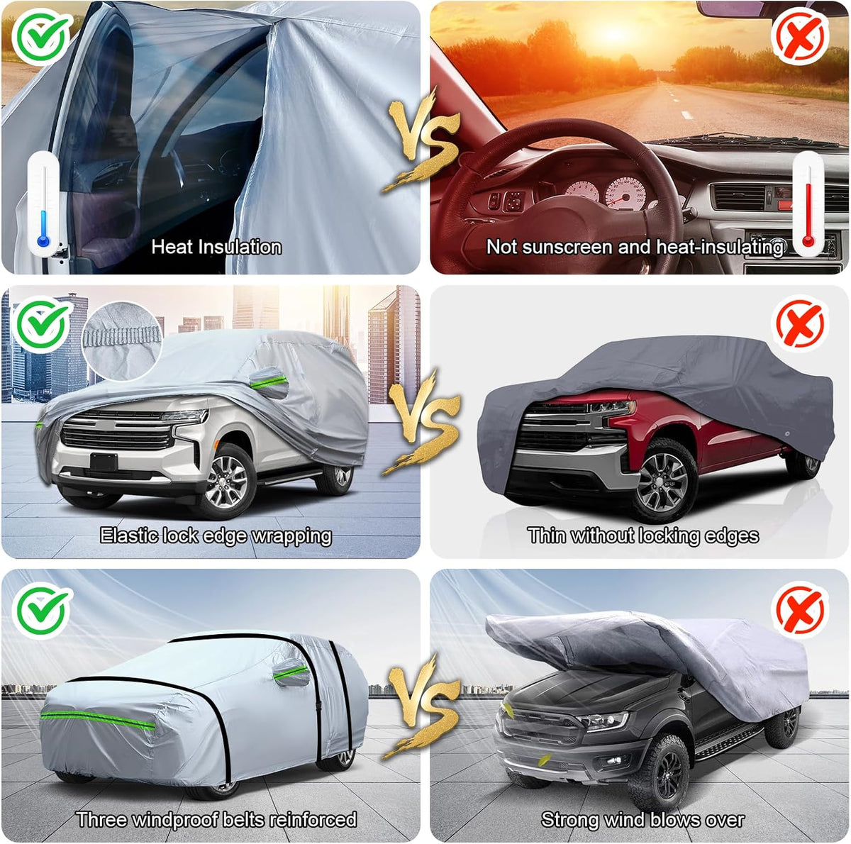 TUCAREST 6-Layers Premium Full Car Cover Hard Shell Zipper Design Waterproof All Weather Weatherproof UV Sun Protection Snow Dust Storm Resistant Outdoor with Straps (Fit for Sedan 188"- 198")