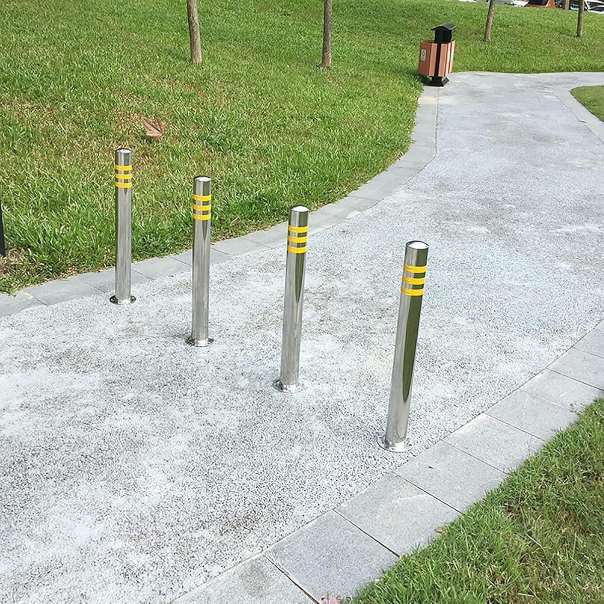 Stainless Steel Parking Bollards for Driveway, Industrial Safety Bollards Reflective Channelizer Post, Parking Barrier, Sturdy and Durable, Easy to Install, for Crowd Control(Silver (1pcs),8.9*60cm/3.