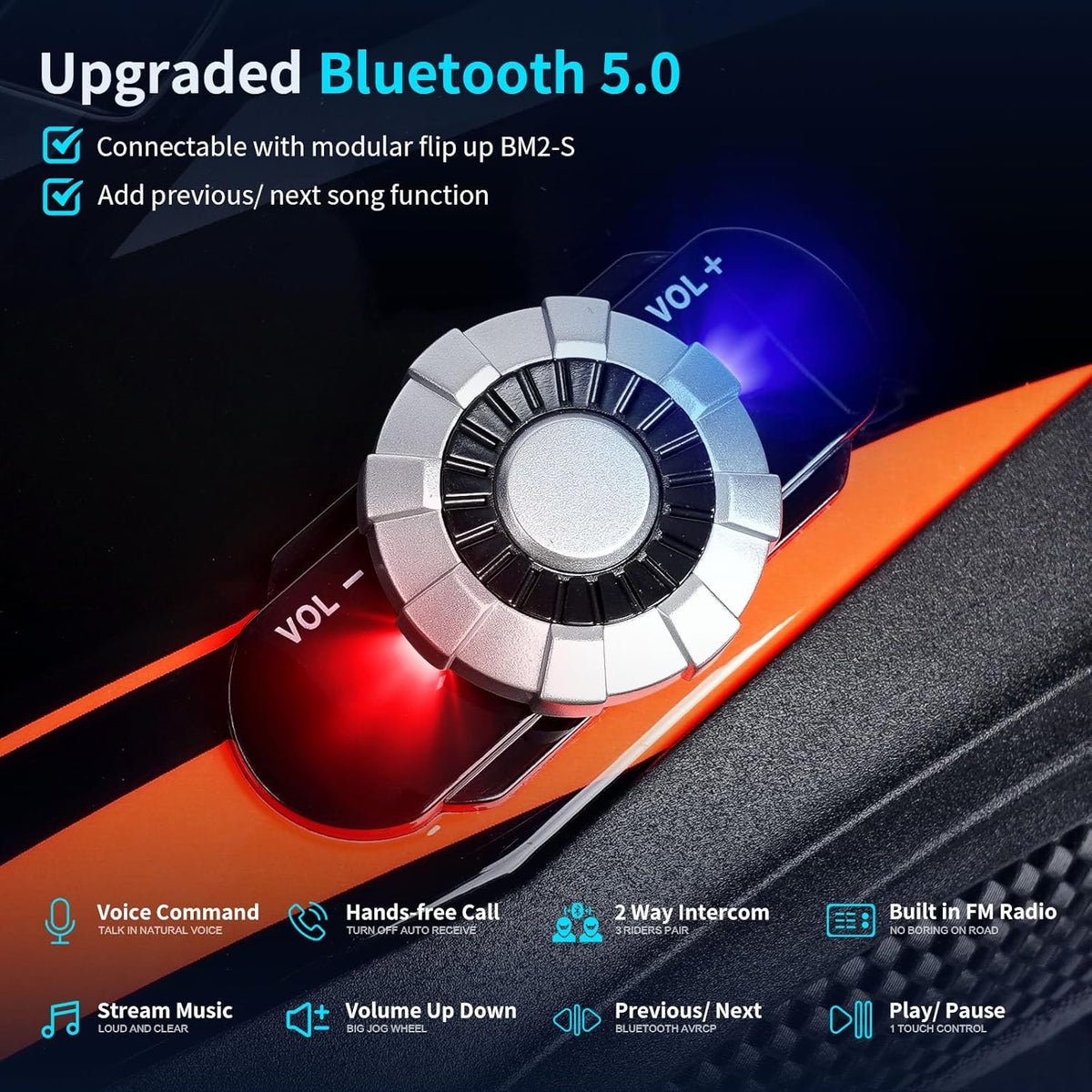 Full Face FreedConn Motorcycle Helmet Bluetooth 5.0 Integrated 2 Way Intercom DOT FMVSS-218 Rated Motorbike Helmet Communication with Dual Visor MP3 for Men Women New EPS