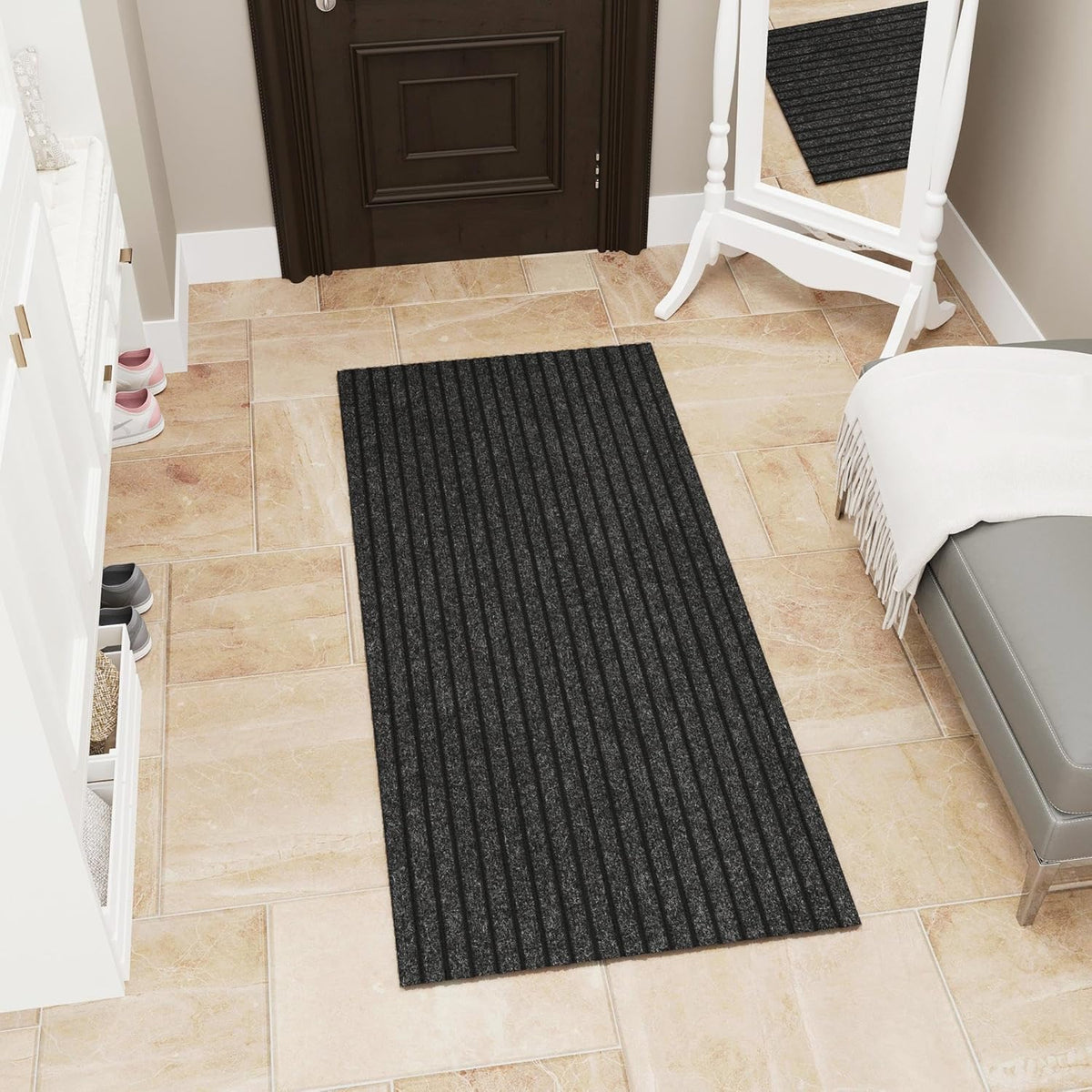 Ottomanson Mud Mat 2'7" x 4' Entryway Rug - Non-Slip Scraper Doormat for Muddy Paws, Dirt Trapping Indoor/Outdoor Mat for High-Traffic Areas, Kitchen, Garage, Patio, Black