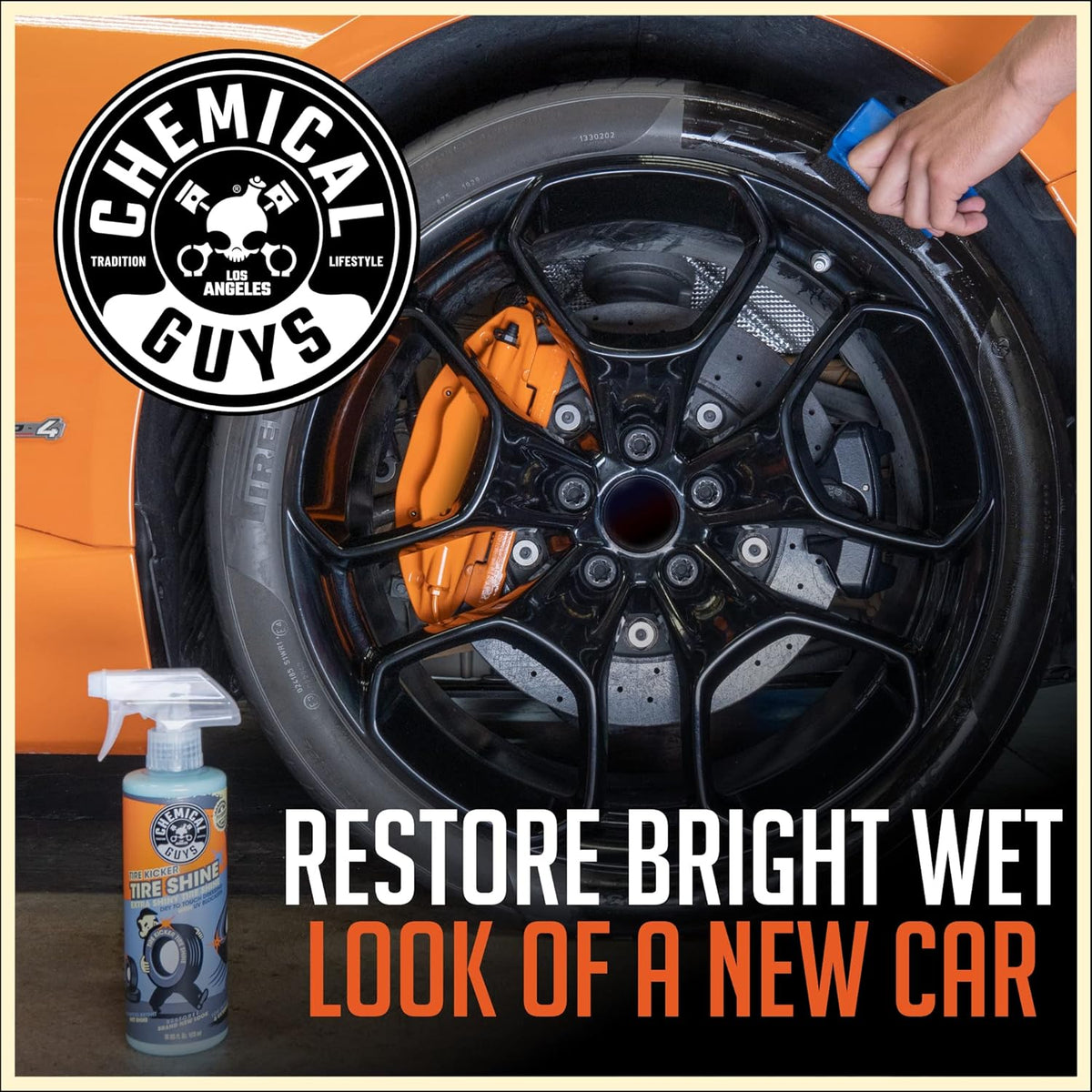 Chemical Guys Tire Kicker Sprayable Extra Glossy Tire Shine (Works on Rubber, Vinyl & Plastic), Great for Cars, Trucks, SUVs, Motorcycles, RVs & More, 16 oz (2 Pack)