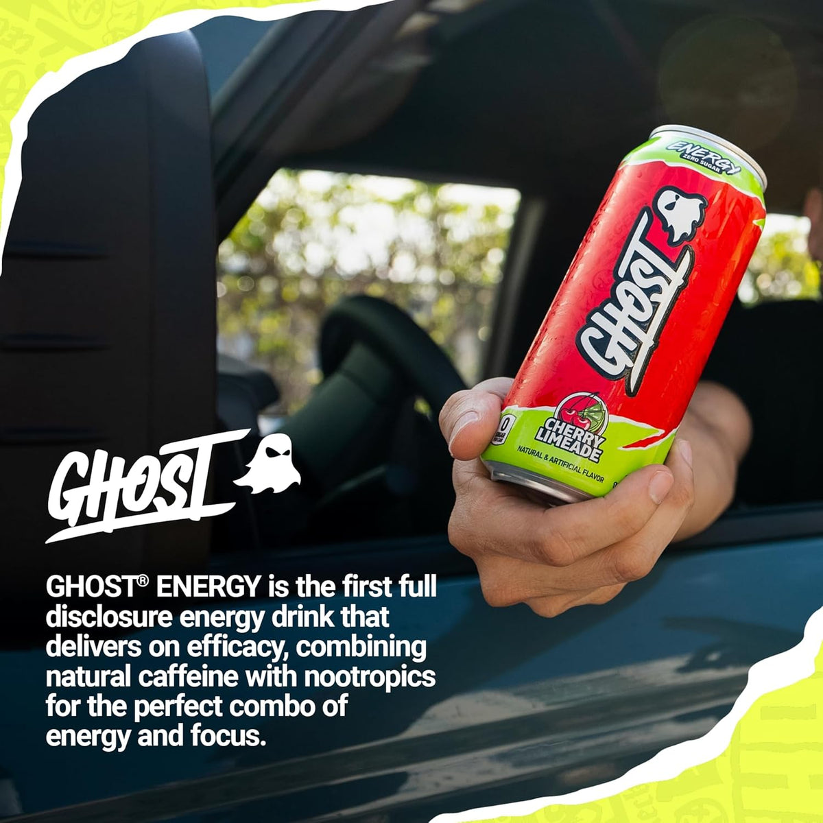GHOST Energy Drink - 12-Pack, Cherry Limeade, 16oz - Energy & Focus & No Artificial Colors - 200mg of Natural Caffeine, L-Carnitine & Taurine - Gluten-Free & Vegan