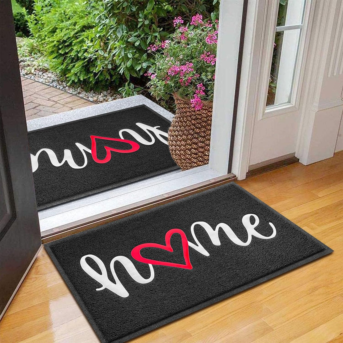 EARTHALL Door Mat 2-Pack Outside Inside Home Doormat 30"x17.5" Durable Floor Mat Non Slip Rug Ultra Absorb Mud Easy Clean Front Doormat for Garage, Entryway, Patio, High Traffic Areas, Black