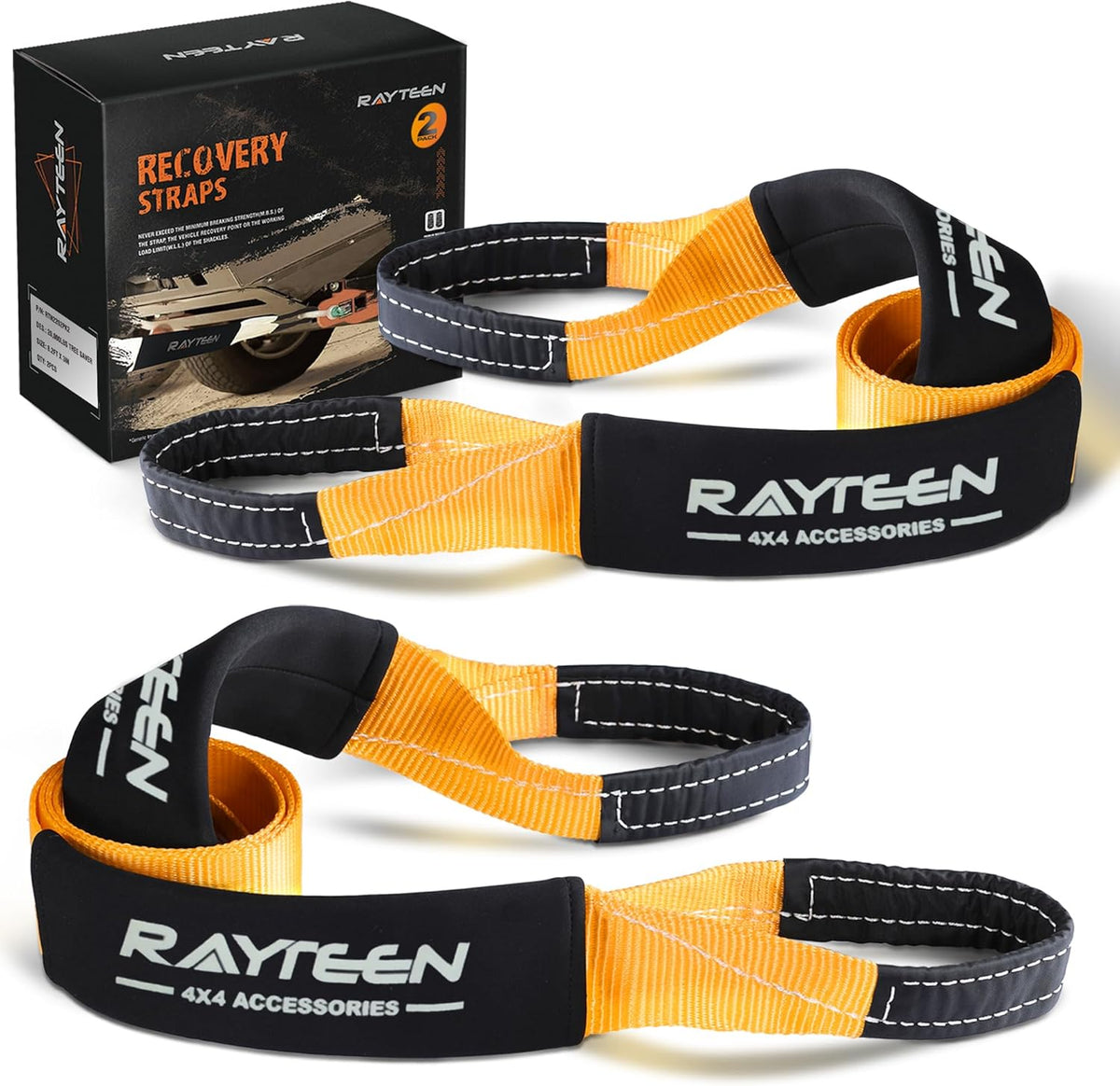 2PK Genuine 20,000lb Xtreme Heavy Duty Tree Saver | 8.2ft x 3in Vehicle Tow Strap with Reflective Sleeve & Reinforced Loops | Suits for 4x4 Offroad UTV ATV Trucks