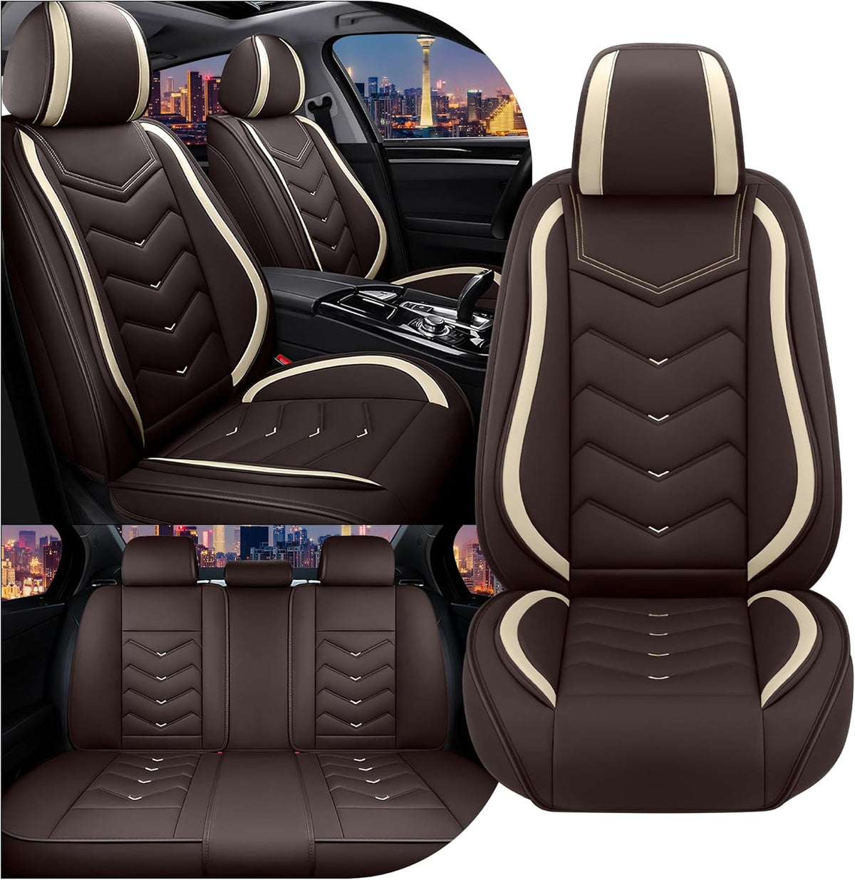 Car Seat Covers for Chrysler Pacifica 2004-2025, Stylish Sport Seat Cover, Premium Nappa Leather Car Seat Cover. Automobile Seat Covers Sets.(Standard 5 Seats/Coffee Color)