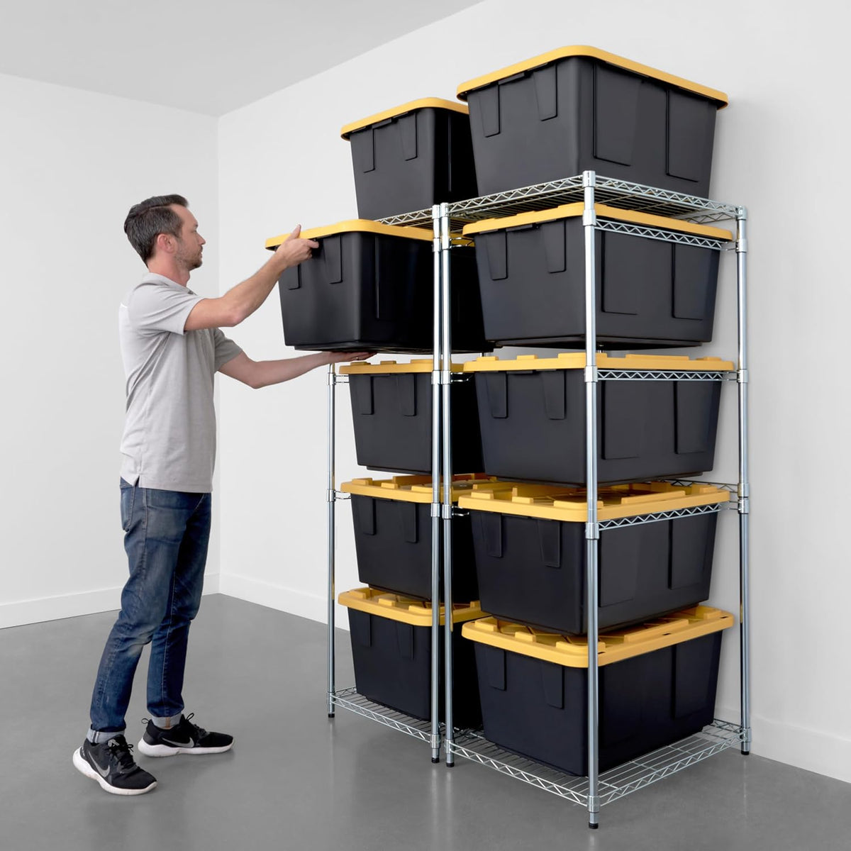 SafeRacks 2 Pack 5-Tier Steel Tote Rack - Maximize Space, Declutter, Organization, NSF Certified, Bin Storage for Garage, Pantry, Kitchen, Workspace, 5 Shelves, 31″ x 23″ x 68″, Zinc