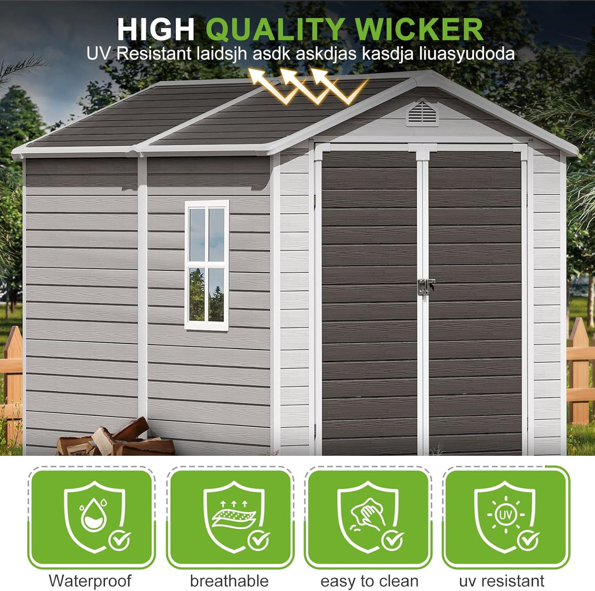 Plastic Sheds 6x8 Shed Resin Outdoor Storage with Floor Included, Waterproof Lockable Garden Tool Storage Cabinet