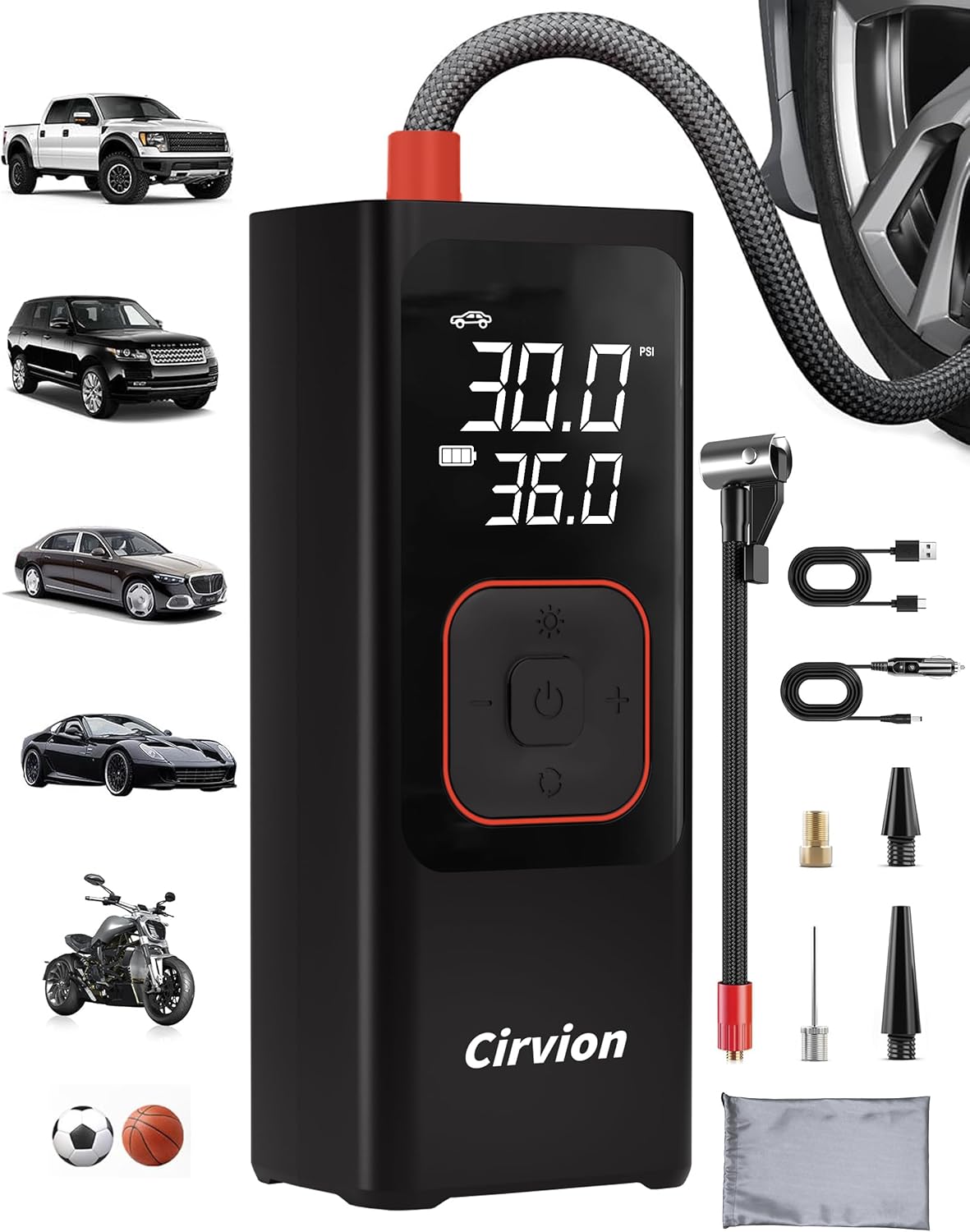 Tire Inflator Portable Air Compressor, 3X Faster 25000mAh 160 PSI Air Pump for Car Tires- Cordless, with Pressure Gauge, LED Light & Digital Display, for Car, Pickup, Truck, Motor, E-Bike and More