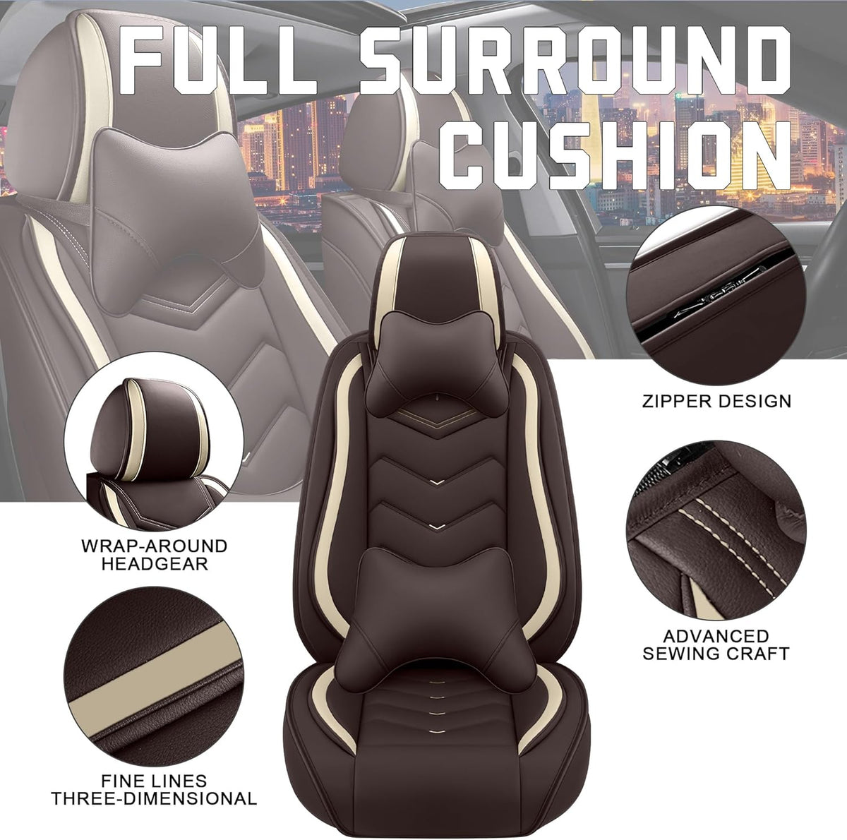 Car Seat Covers for Chrysler Pacifica 2004-2025, Stylish Sport Seat Cover, Premium Nappa Leather Car Seat Cover. Automobile Seat Covers Sets.(Luxury 2 Seats/Coffee Color)