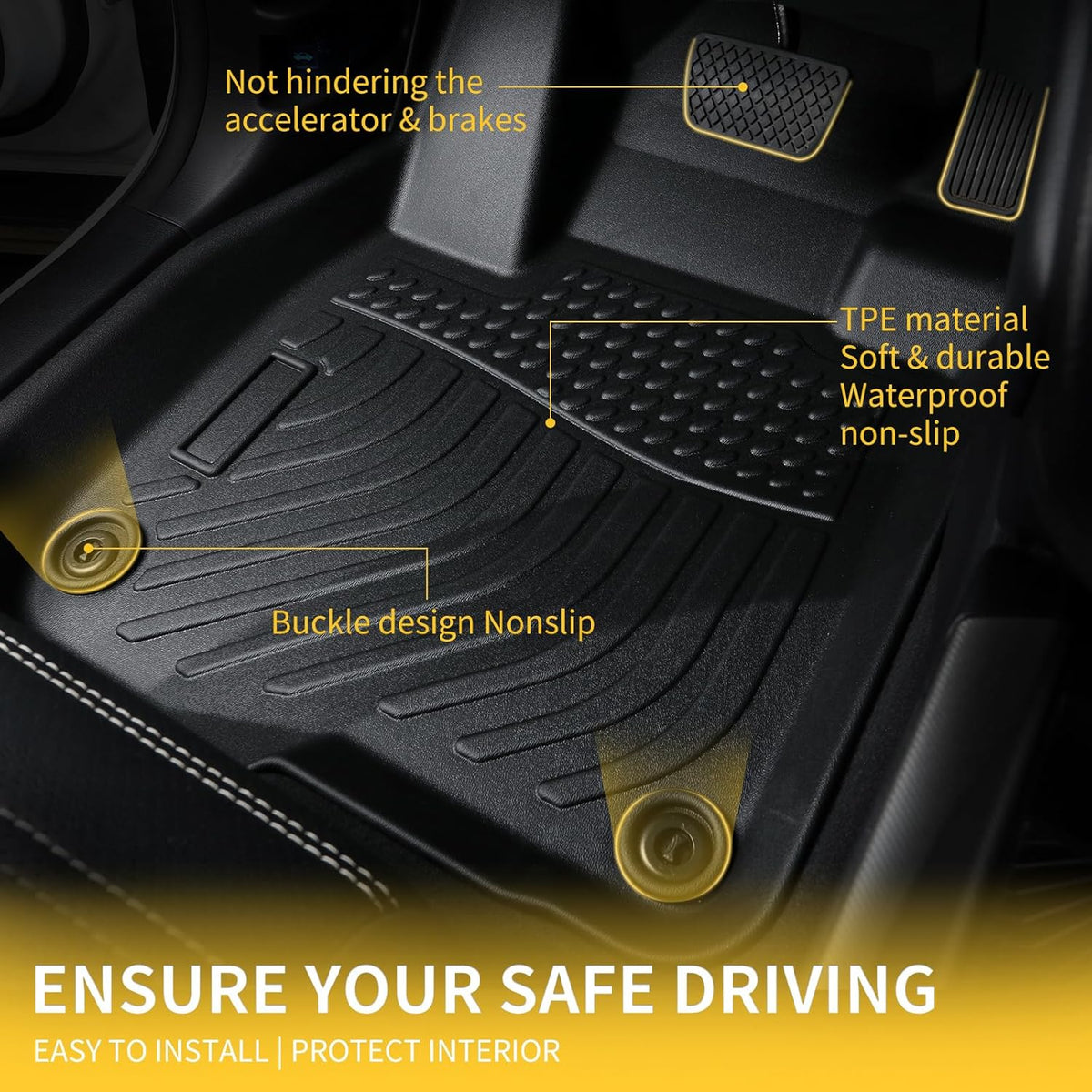 GINOWY- Floor Mats for Mazda 6 2014-2021, TPE All Weather Protection Car Mats for Mazda 6 2021, Non-Slip Floor Liners Waterproof Heavy Duty Automotive Accessories Black